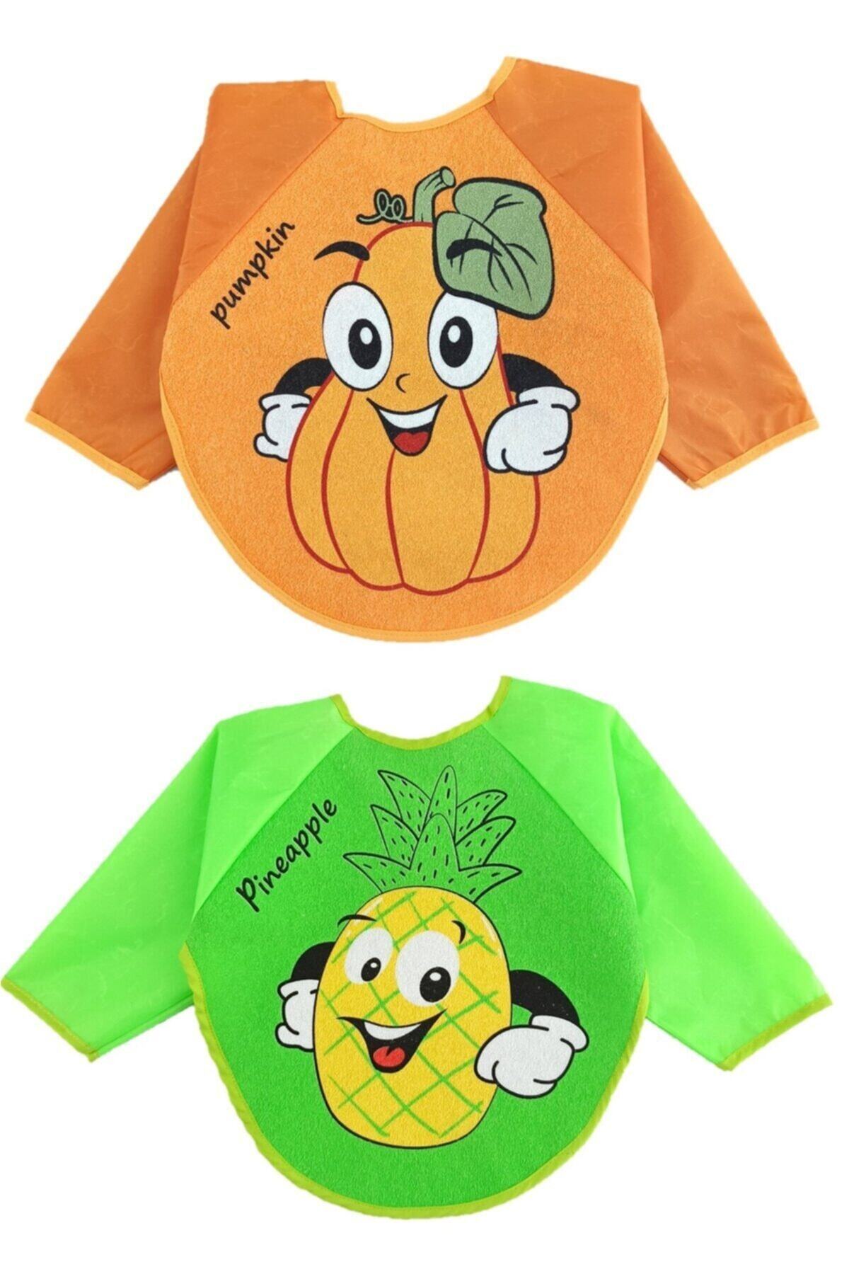 Malkoç Su Geçirmez Kabak Ananas Desen Bebek Mama Önlüğü  2 Adet