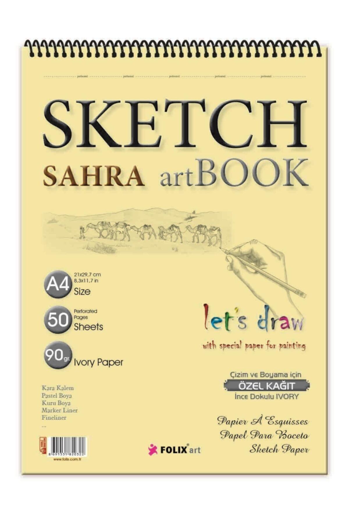 Folix Sketchbook Sahra A4 Spiralli 90 Gr. Ivory 50 Yaprak Eskiz Defteri