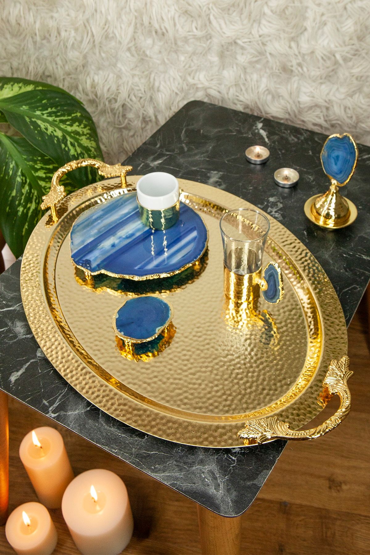Markimo Home Gold Damla Oval Dekoratif Sunum Ve Servis Tepsisi