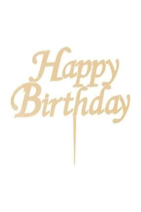 Happy Birthday Pleksi Pasta Süsü Altın 15 X 15 Cm Image 0