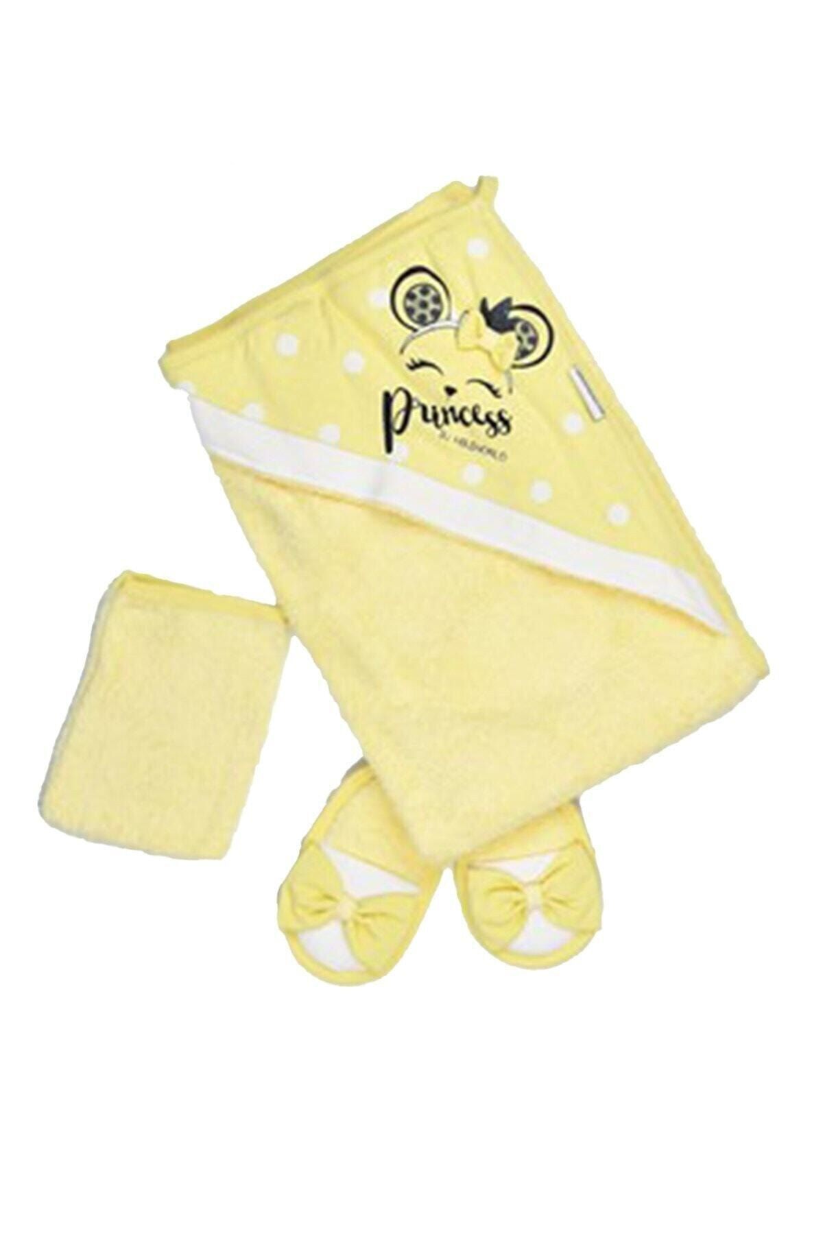 Miniworld Unisex Bebek Sarı Prenses Fiyonklu Sarı Bornoz Seti