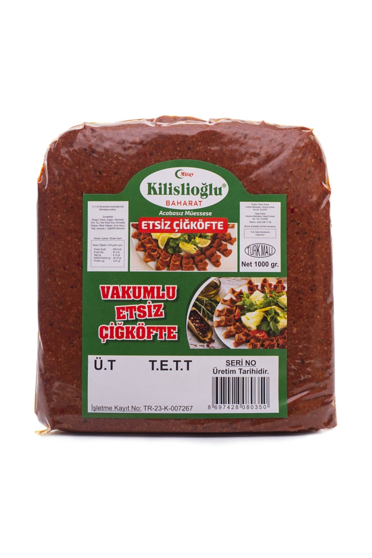 KİLİSLİOĞLU BAHARAT Etsiz Vakumlu Çiğköfte 1000 Gram | Hazır Çiğ Köfte