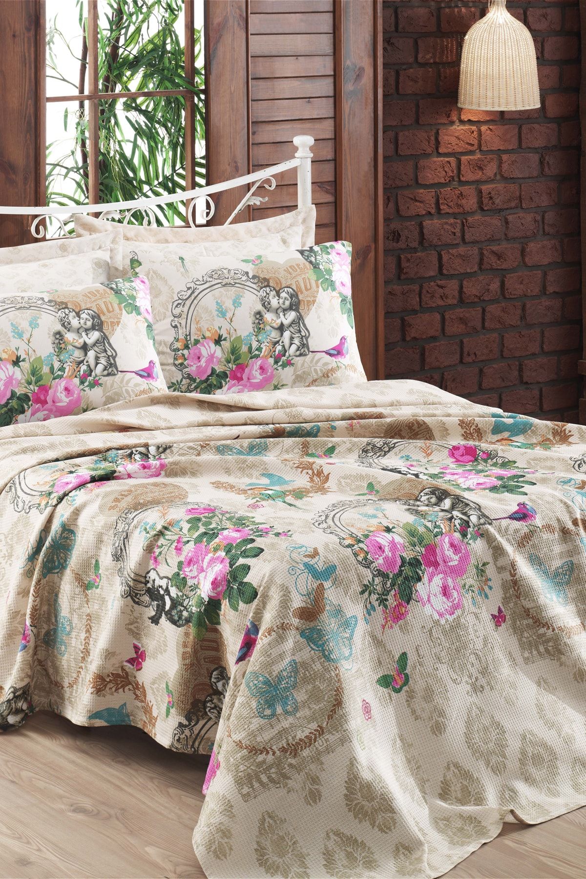 Ev & Ev Home Pike Seti Baskılı Tek Kişilik Angel Bej