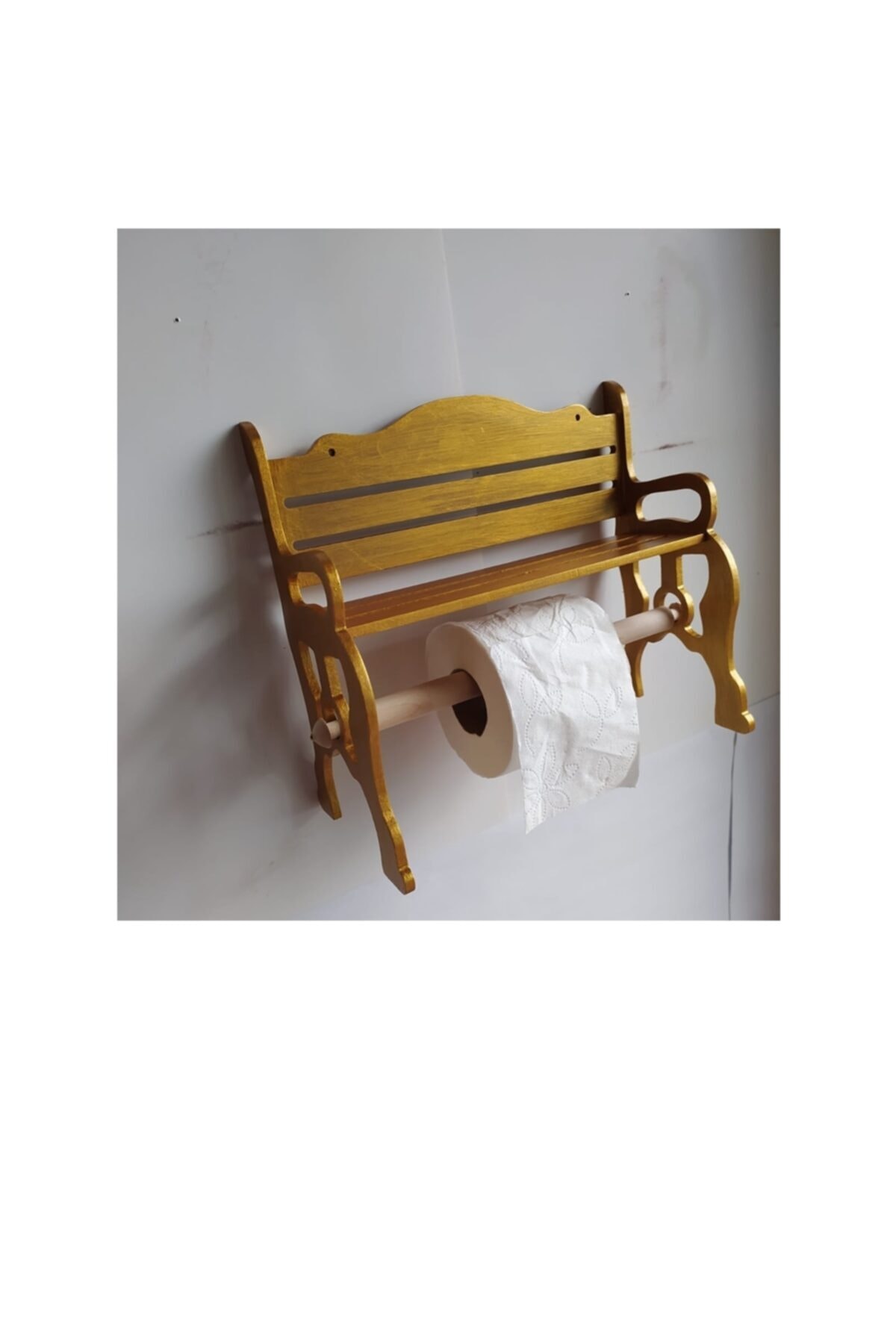Bahat Ahşap Eskitme Altın Varak Boyalı Wc Kağıtlık Kağıt Havluluk