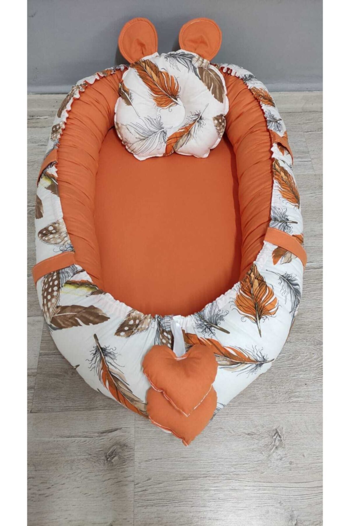BABYNEST SEPETi Kuş Tüyü Desen Ve Tarçın Kombin Orjinal Babynest, Ortopedik Yastık Kulaklı