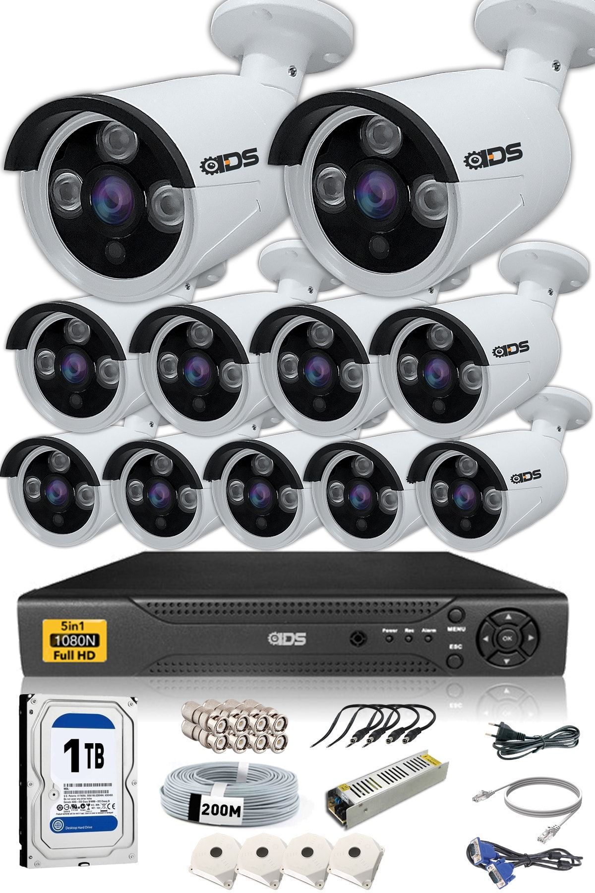 IDS 11 Kameralı 5mp Lensli 1080p Fullhd Kamera Seti - Gece Görüşlü - Su Geçirmez - Cepten Izle