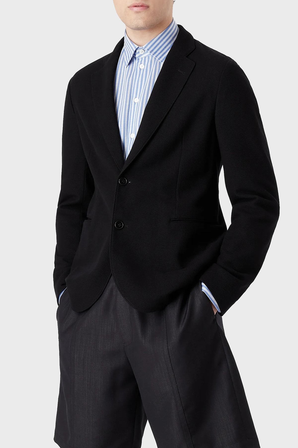 Emporio Armani Wool Blend Double Pocket Mono Collar Regular Fit