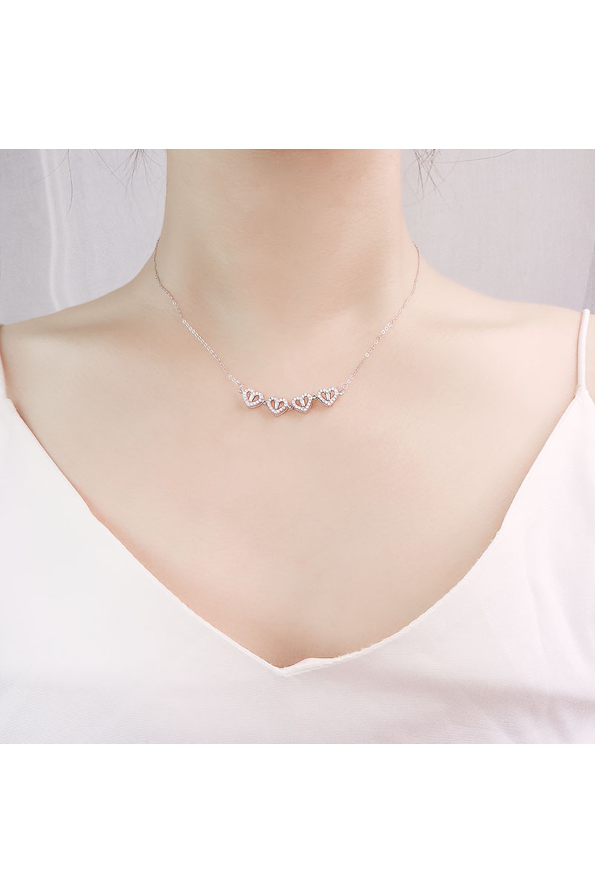 گردنبند شبدر آهنربایی تاشو چندقلبی سنگ زیرکن استیل