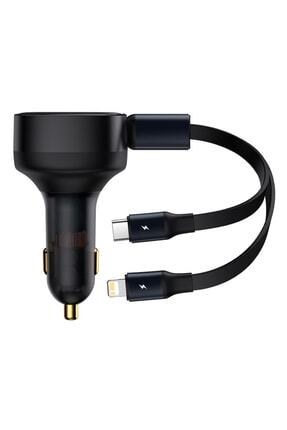 2in1 Makaralı 30w Hızlı Şarj Type-c + Lightning Iphone Araç Şarj Cihazı Siyah Image 0