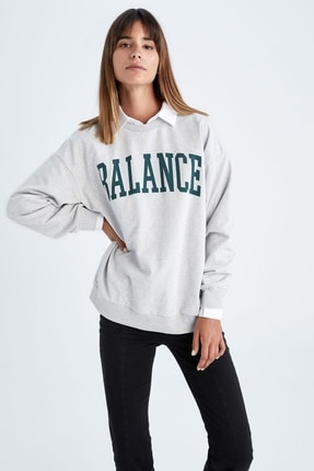 DeFacto Oversize Fit Bisiklet Yaka Slogan Baskılı Sweatshirt
