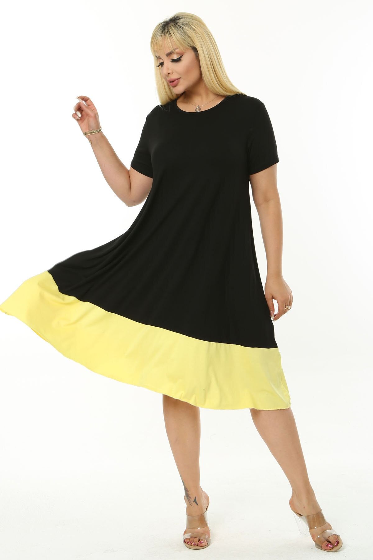 Yellow and black plus size dress sales