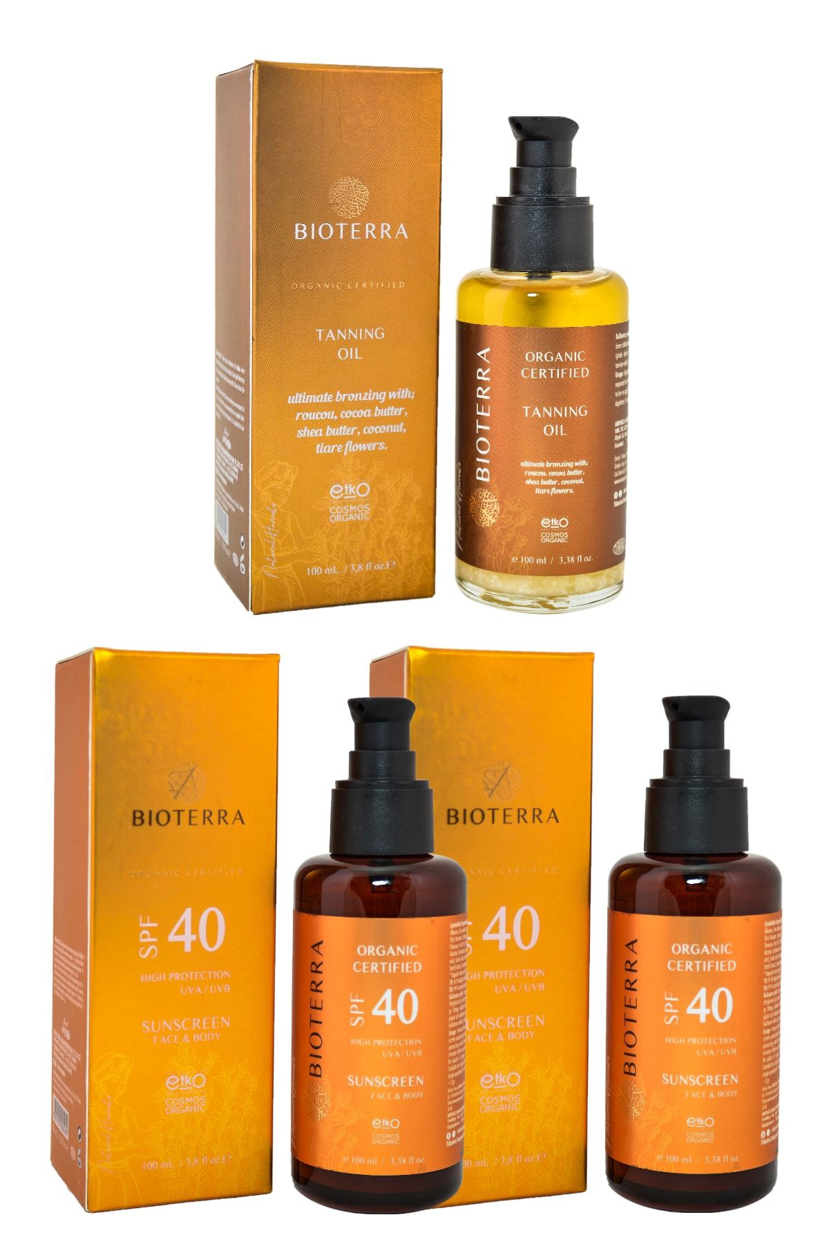 Bioterra Organik Spf 40 2 Ad. Güneş Kremi 100 Ml + 1 Ad. Org Bronzlaştırıcı Yağ 100 Ml 3 Lü Set