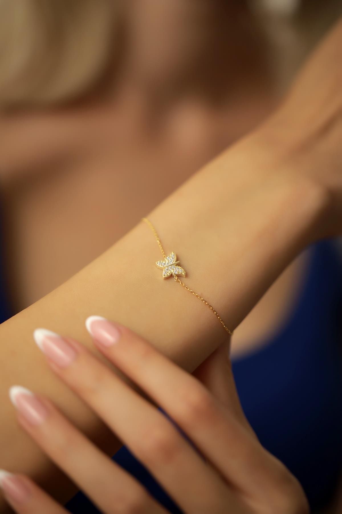 İzla Design Kadın Kelebek Model Gold Rengi Gümüş İtalyan Bileklik PKT-TLYSLVR0290