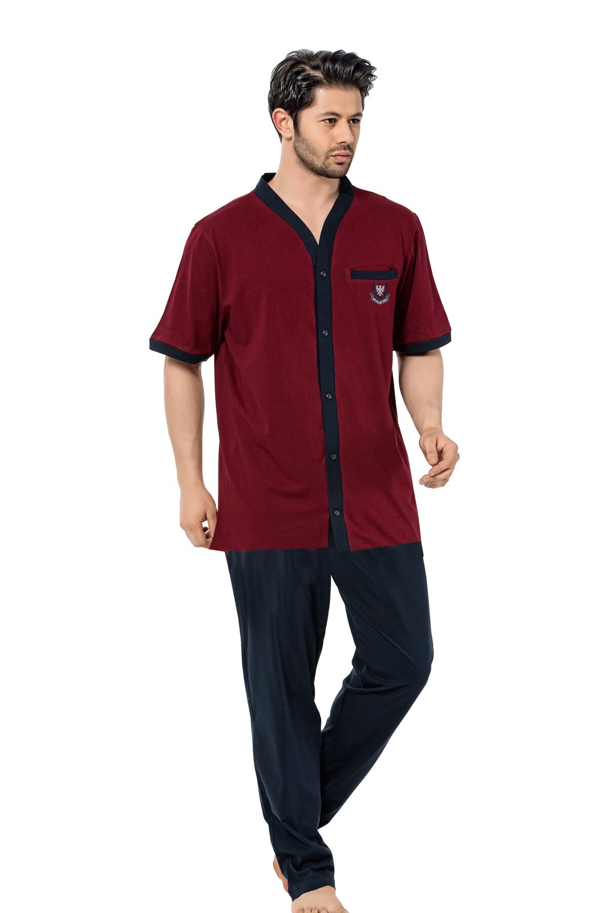 BİRŞEN Erkek Bordo Büyük Beden Yazlık Pijama Takımı