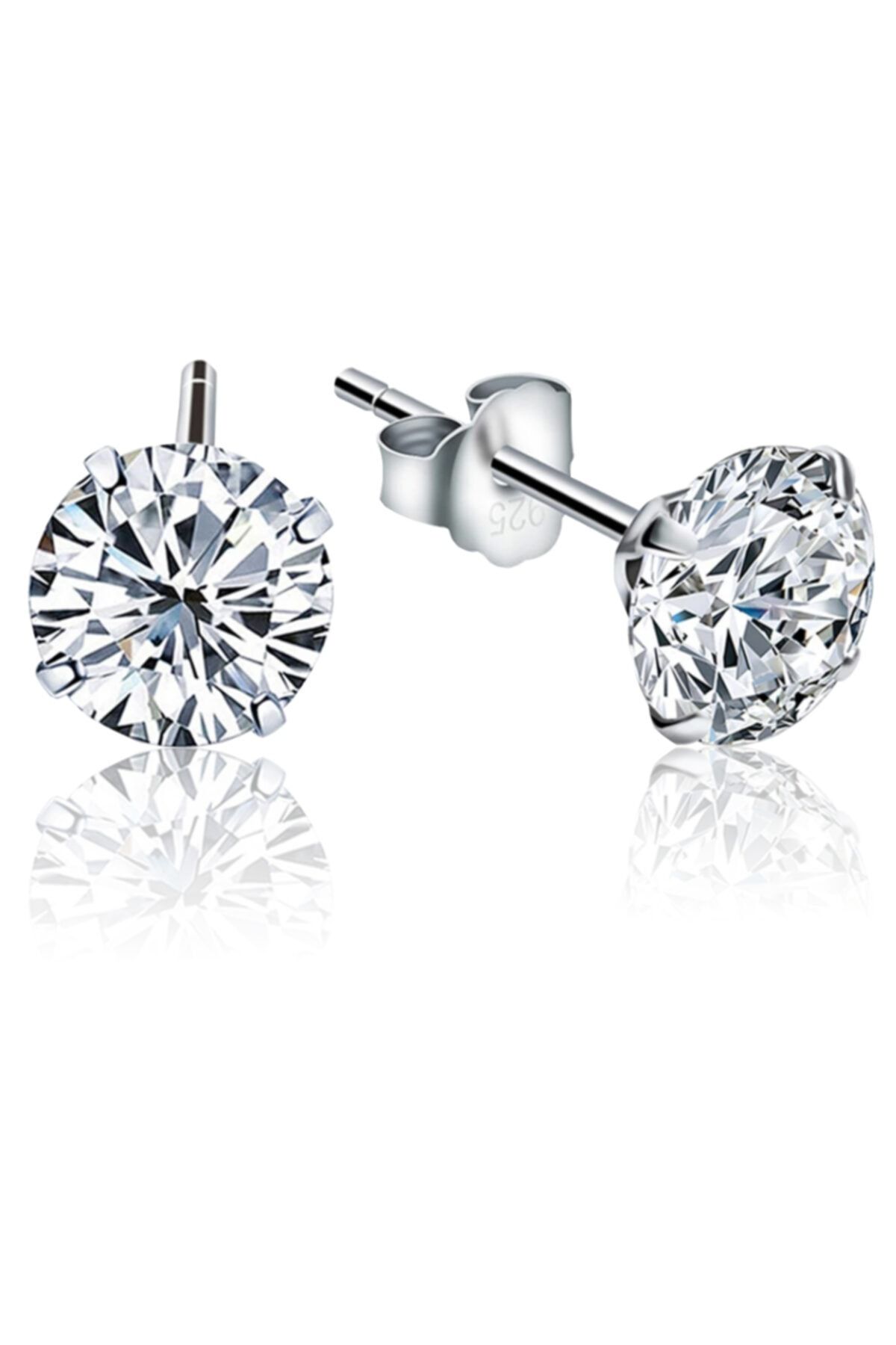 Jewelry For Light 3mm Beyaz Yuvarlak Kesim (round-brilliant Cut) Tektaş Zirkon Pimli Gümüş Küpe