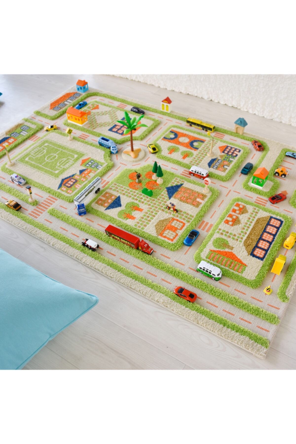 İVİ 134x180 Trafik Yeşil Çocuk Odası Oyun Halısı Traffic Yeşil