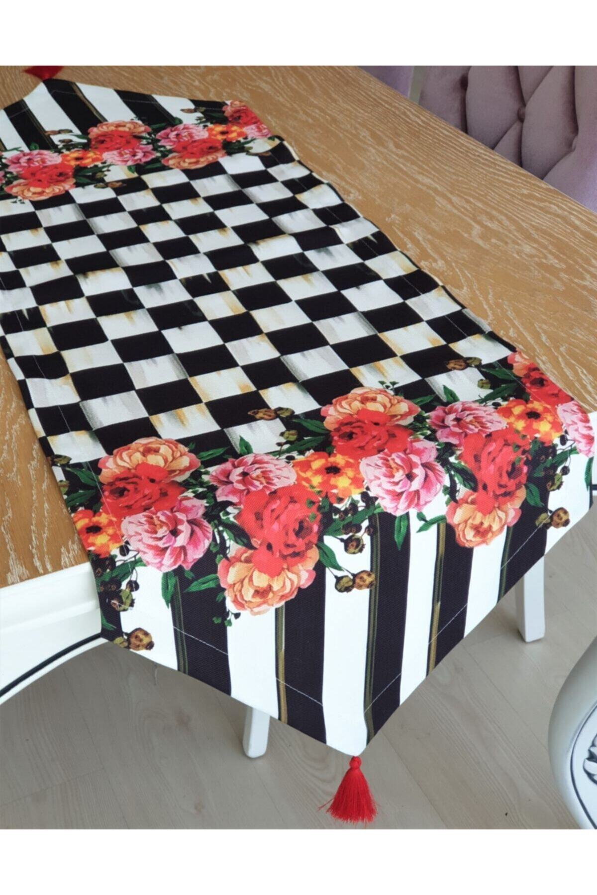 ELS Design Dama Çizgi Güllü Runner