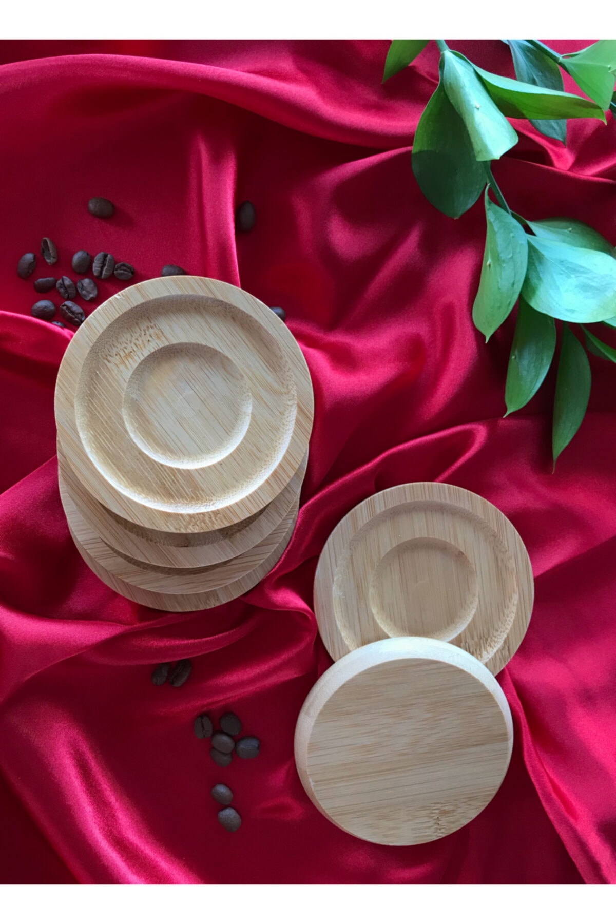 TreeKitchen Yuvarlak Ahşap Bambu 6'lı Çay Tabağı