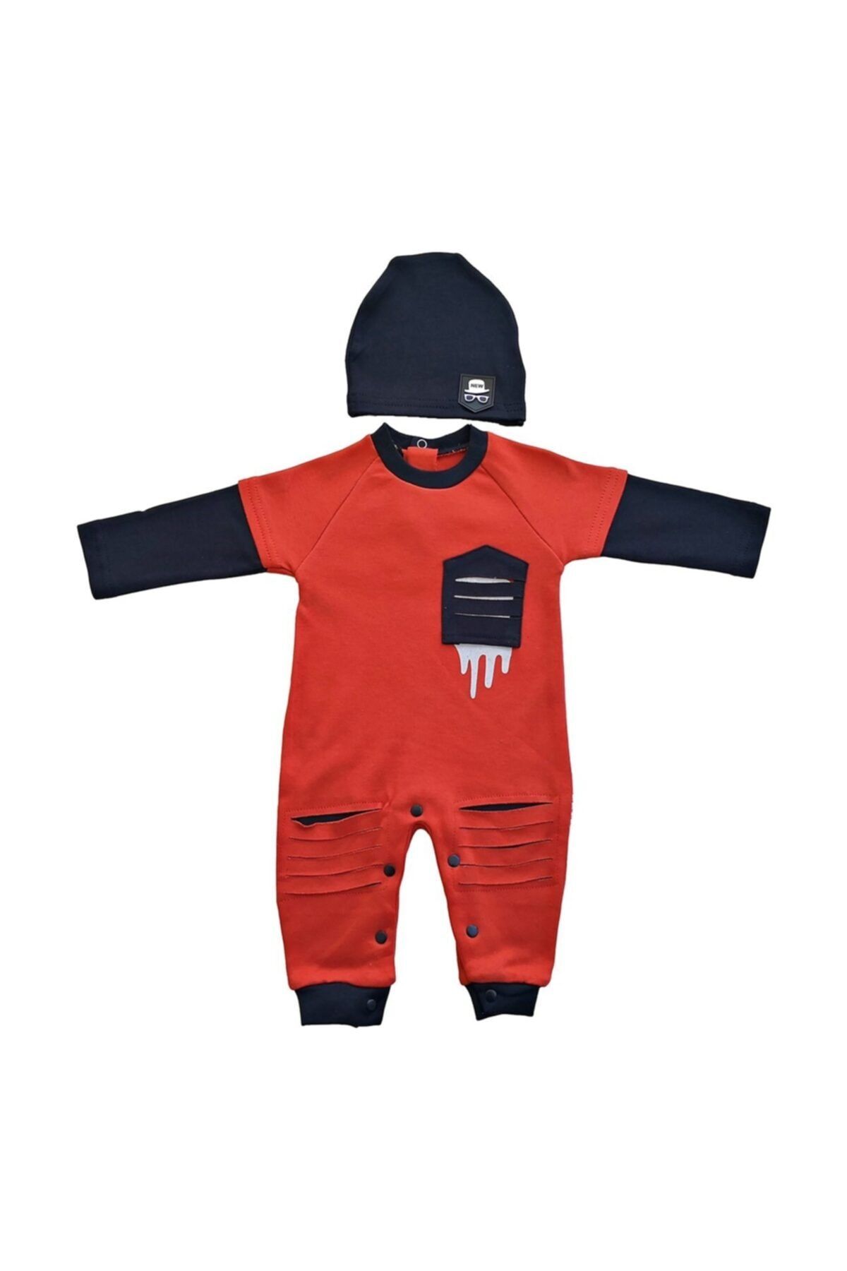 Murat Baby Erkek Bebek Çıtçıtlı Şapkalı Penye Tulum