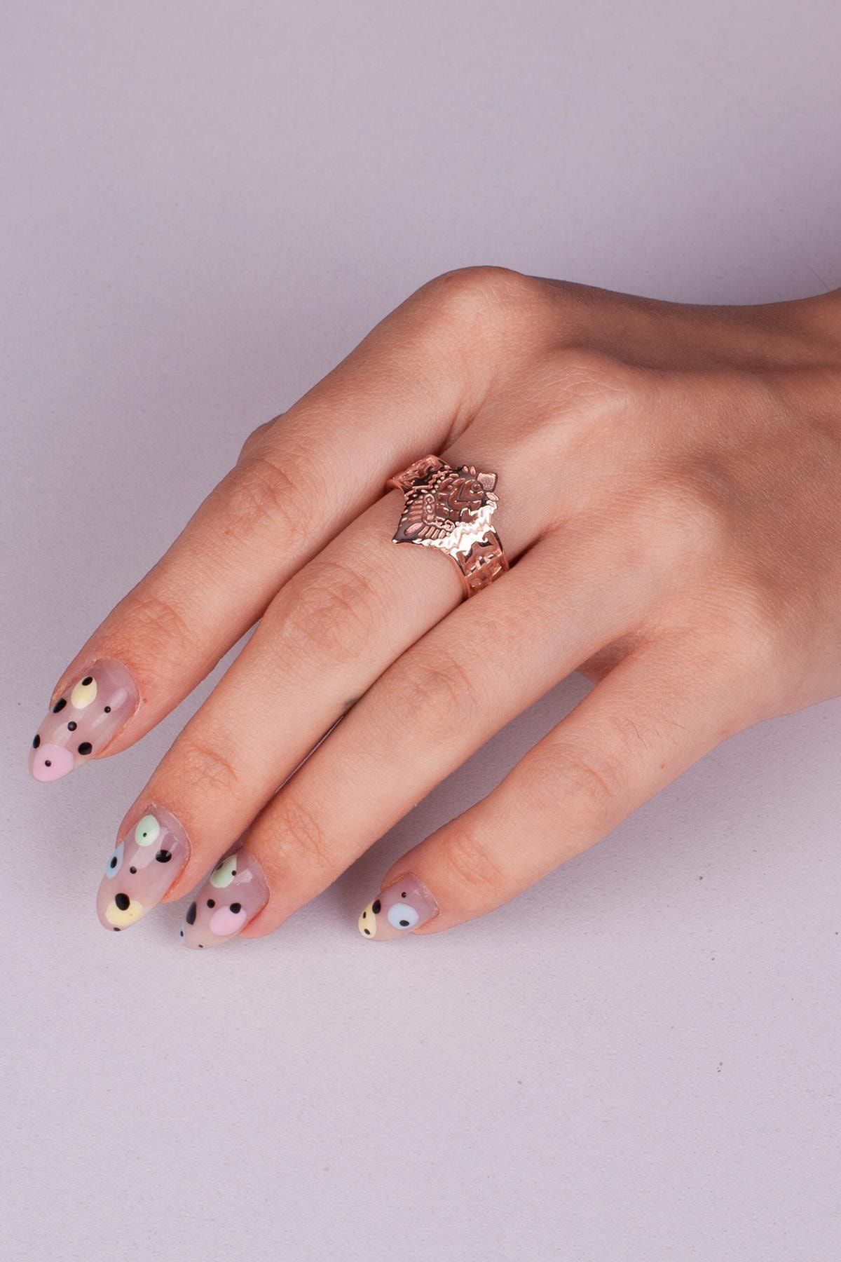 İzla Design Kadın Mitolojik Model Zirkon Taşlı Rose Kaplama Gümüş Yüzük PKT-İZLASLVR00690