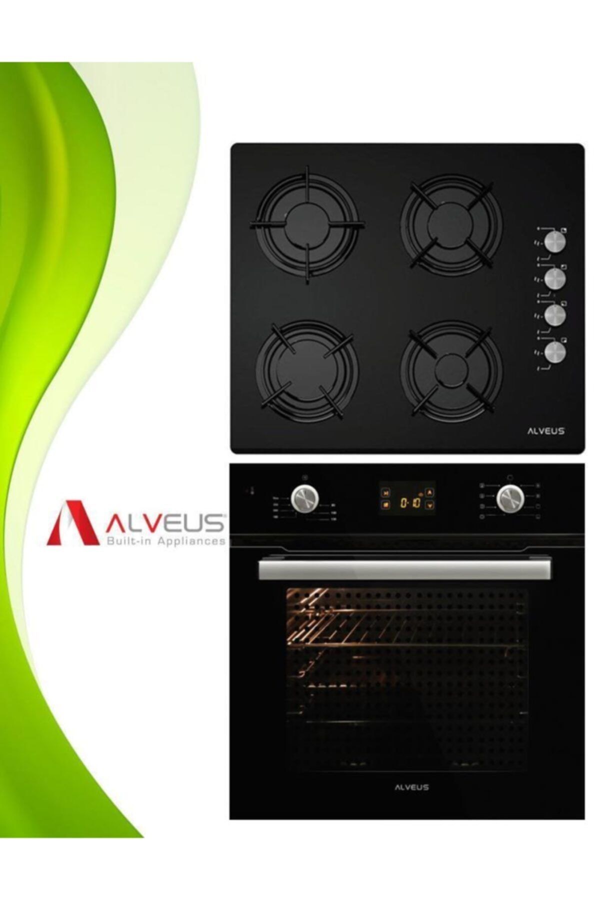 Altus Alveus 2li Dijital Turbo Siyah Cam Ankastre Set(ocak+fırın)