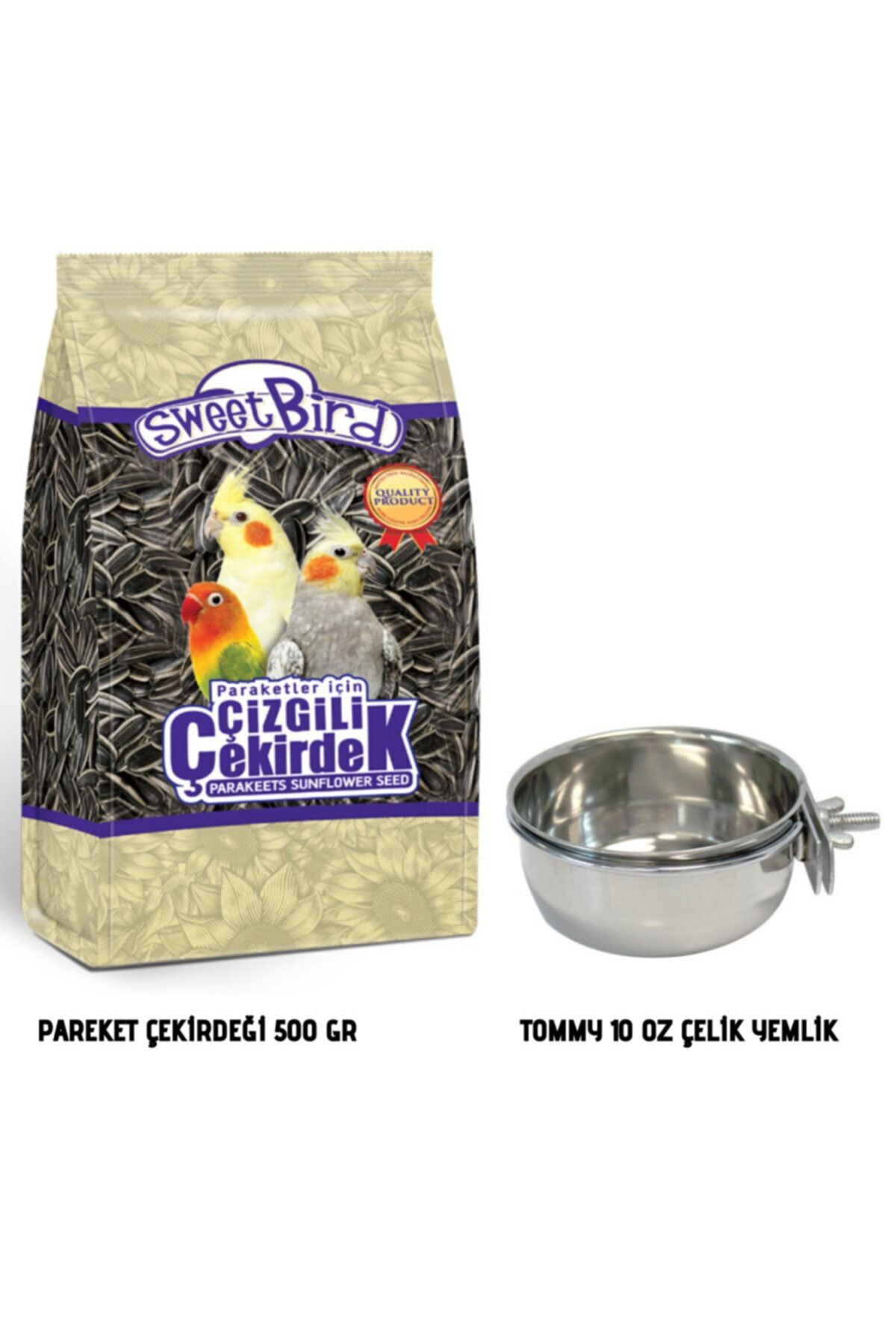 Sweet Bird Papağan Çekirdeği 500 Gr. + Tommy 10 Oz Çelik Yemlik