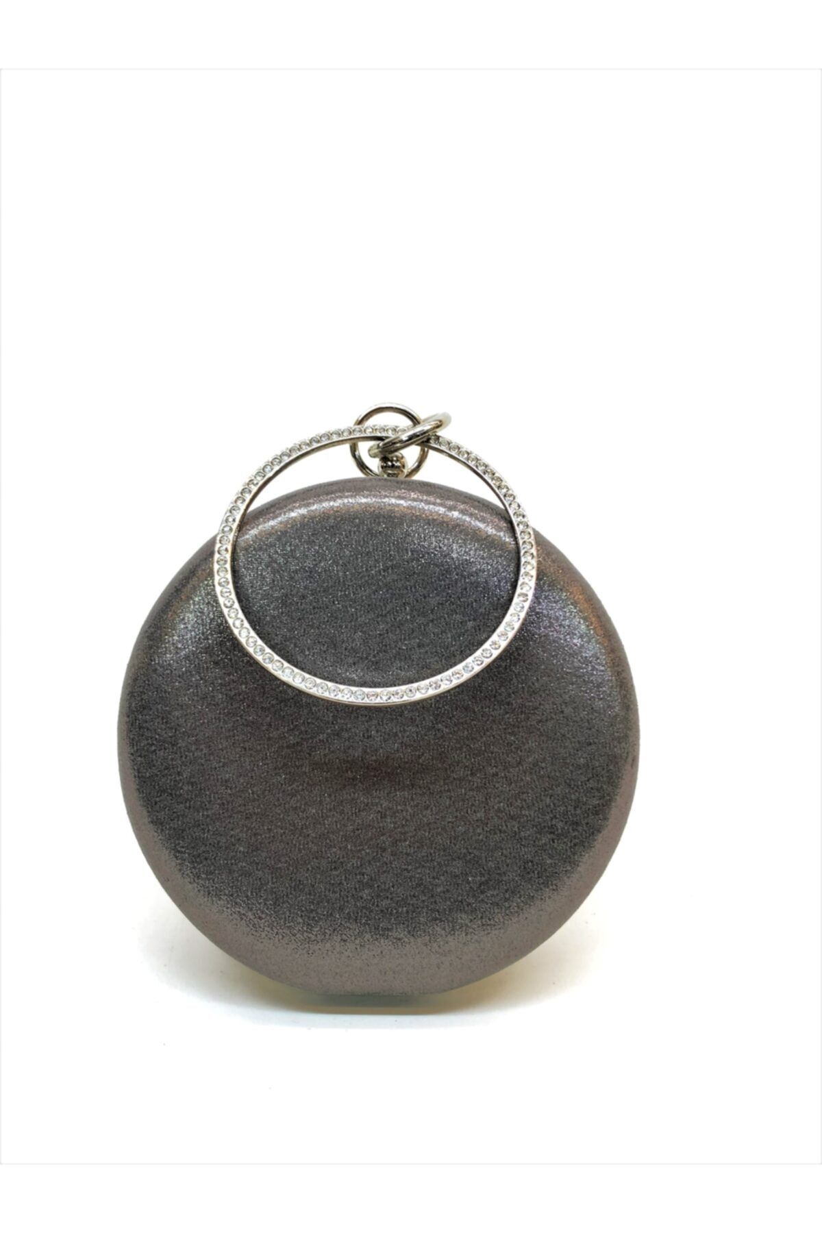 womenacs Kurşun Rengi Sıvama Taşlı Işlemeli Kadın Abiye Portföy Clutch Çanta