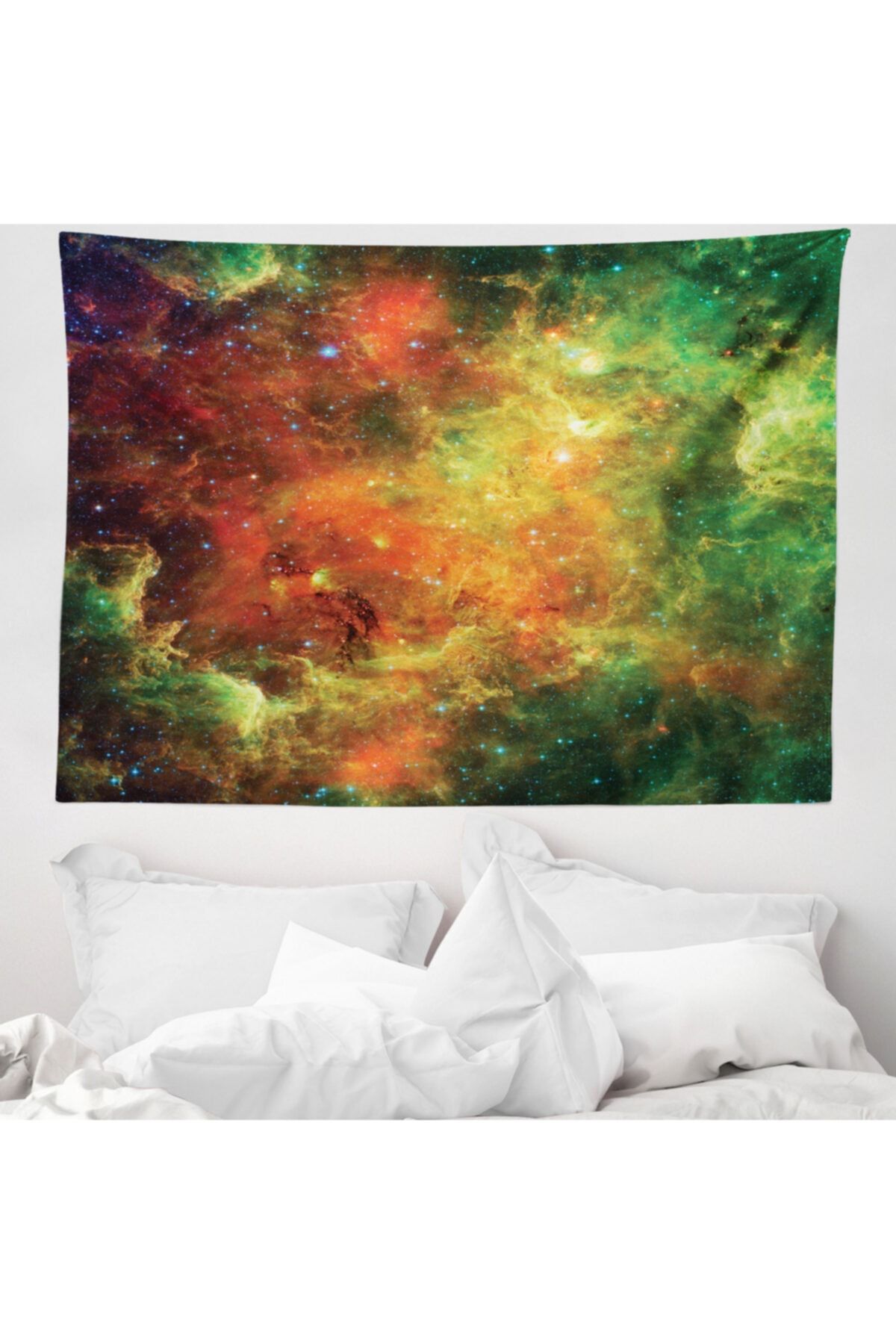 Rengirenk Gökyüzü Mikrofiber Geniş Duvar Halısı Turuncu Yeşil Nebula