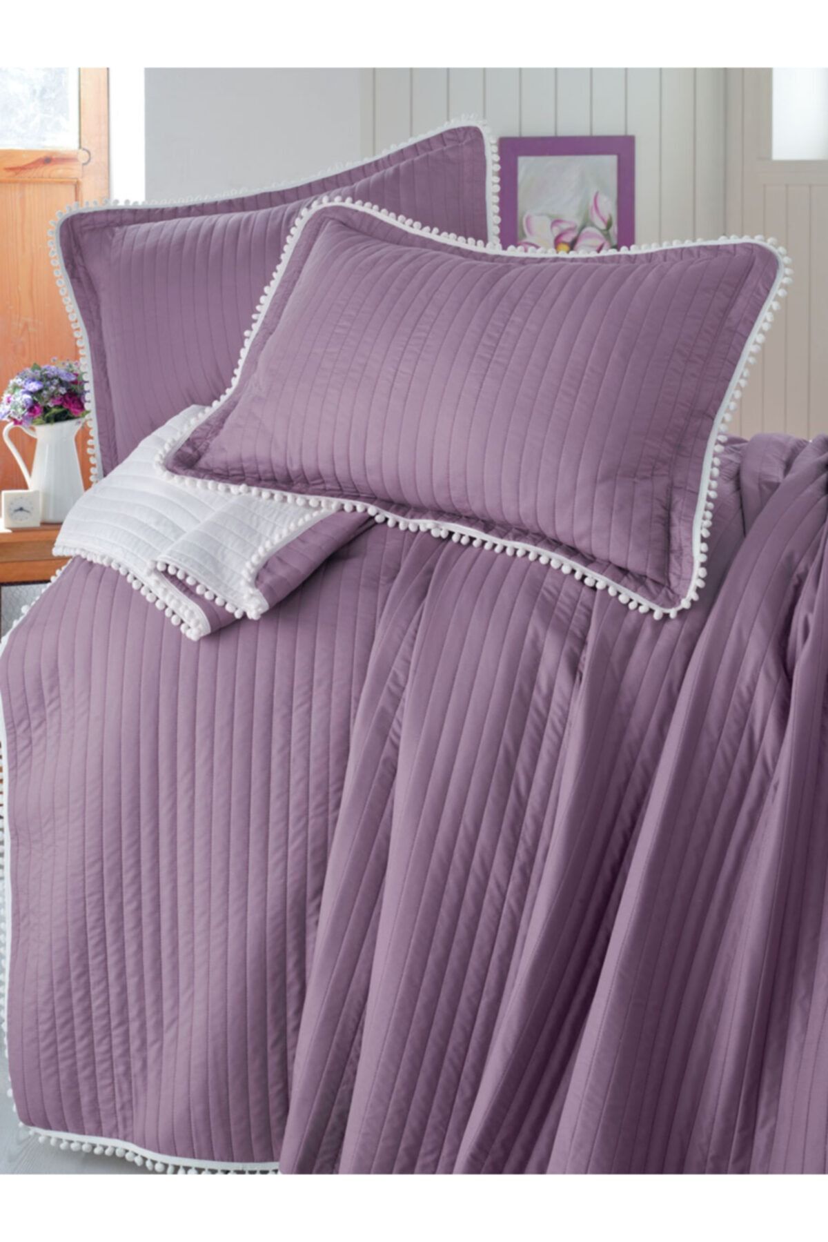 evim home ponponlu yatak ortusu set tek kisilik fiyati yorumlari trendyol