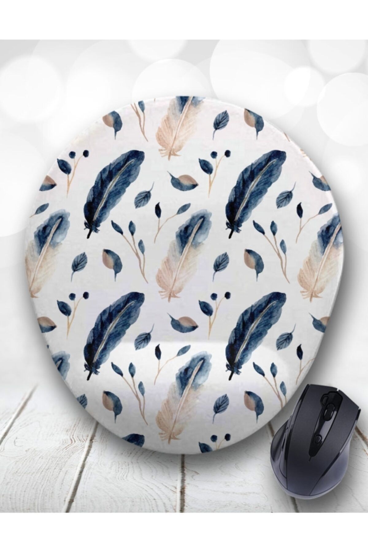 Atölye Çizgi Suluboya Kuş Tüyü Bilek Destekli Mouse Pad