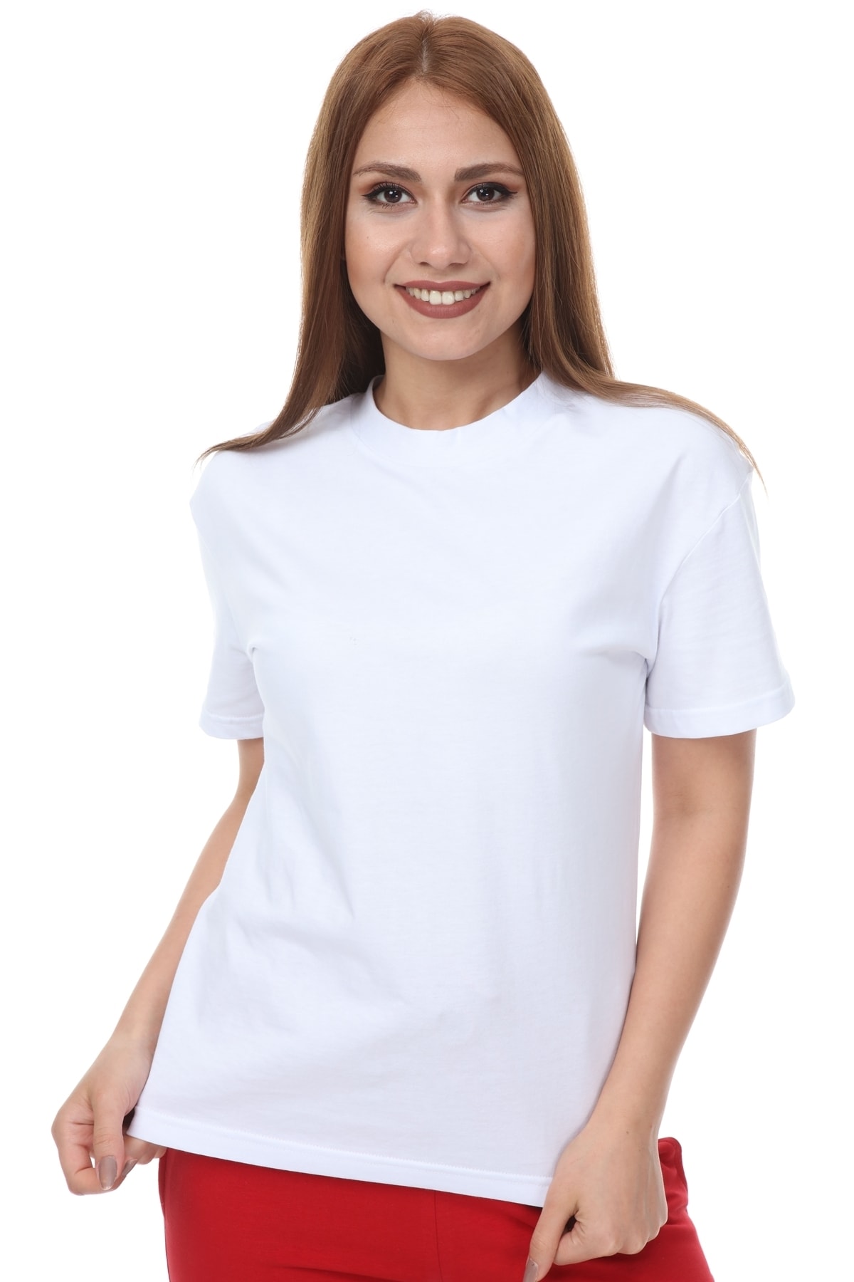 AVVER Dik Yaka Basic Örme T-shirt - Beyaz