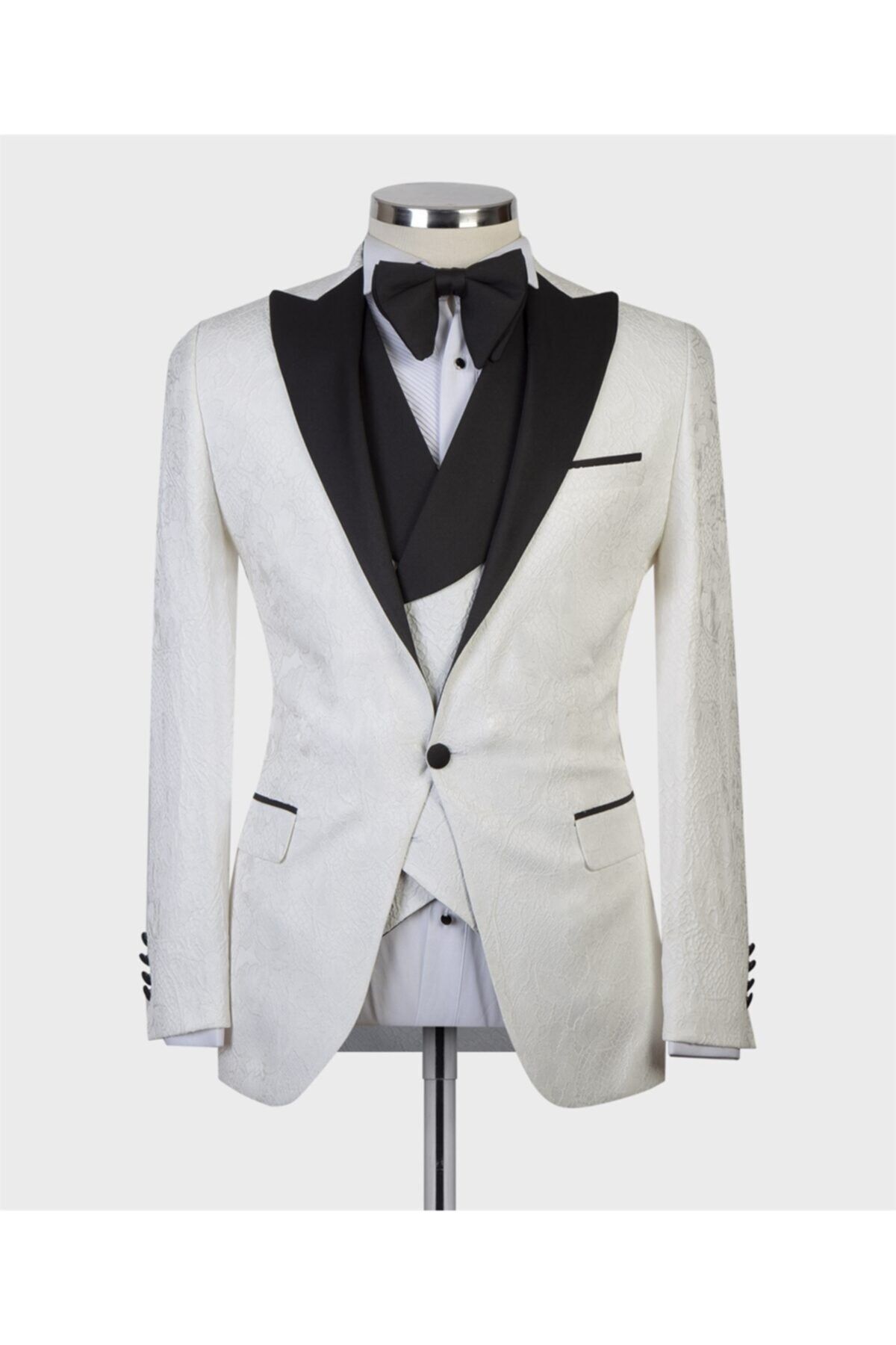 MASERTO Beyaz Erkek Slim Fit Smokin