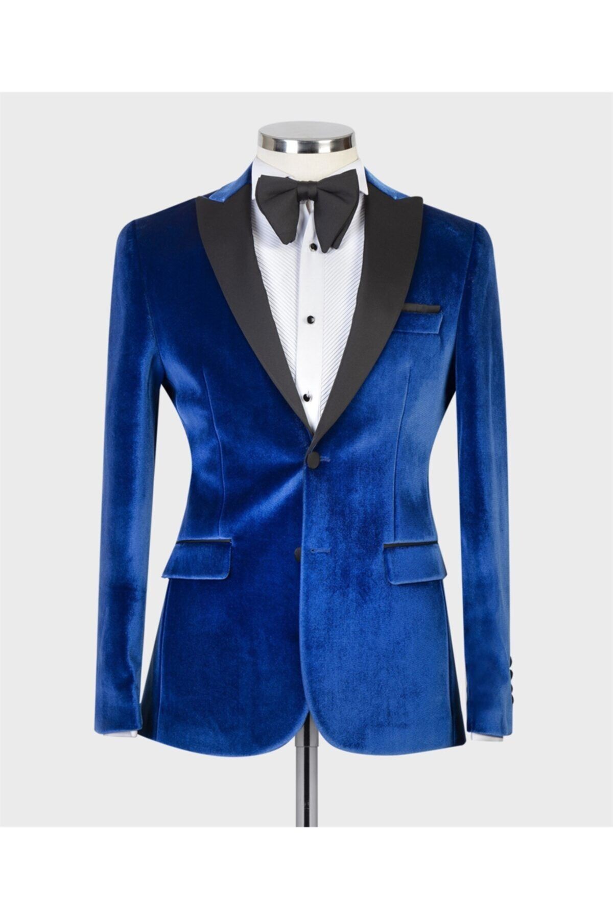 MASERTO Mavi Erkek Slim Fit Smokin