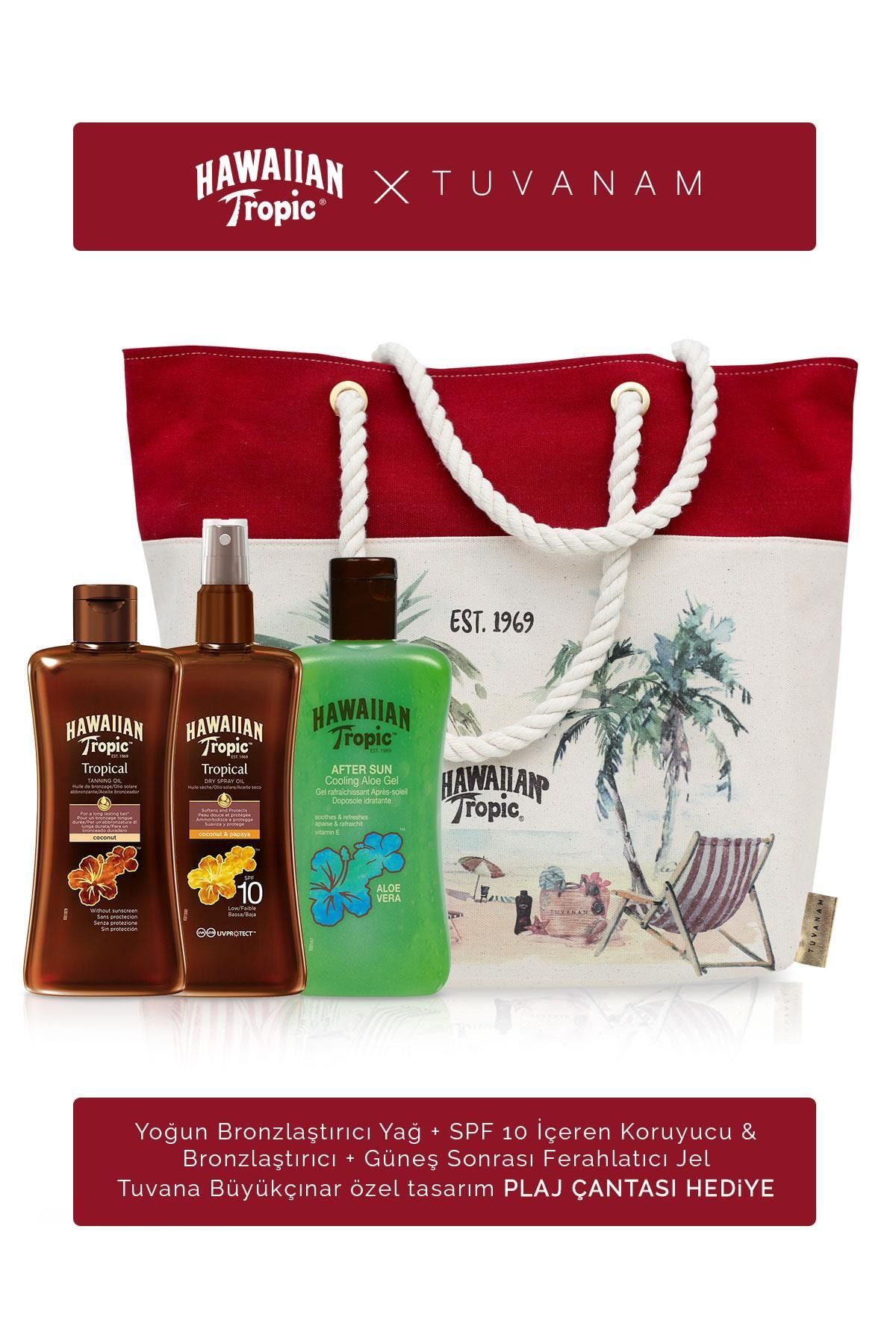 Hawaiian Tropic Bronzlaştırıcı + Spf 10 Koruyucu&Bronzlaştırıcı + Güneş Sonrası Jel + Tuvanam Plaj Çantası Hediye