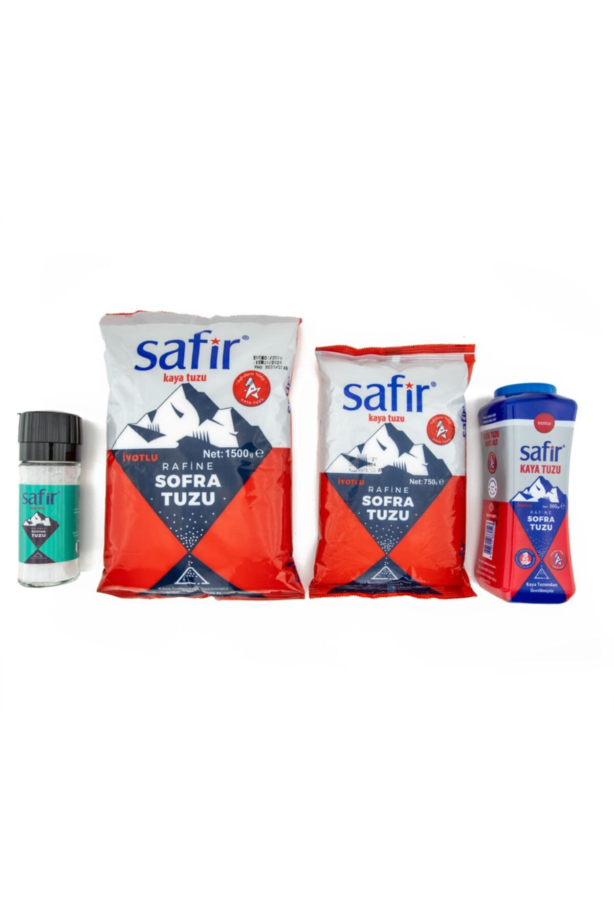 SAFİR Tuz Sofra Tuzu Ekonomi Paketi Toplam 2750 Gr Iyotlu Sofra Tuzu (120 Gr. Cam Değirmen Hediyeli)