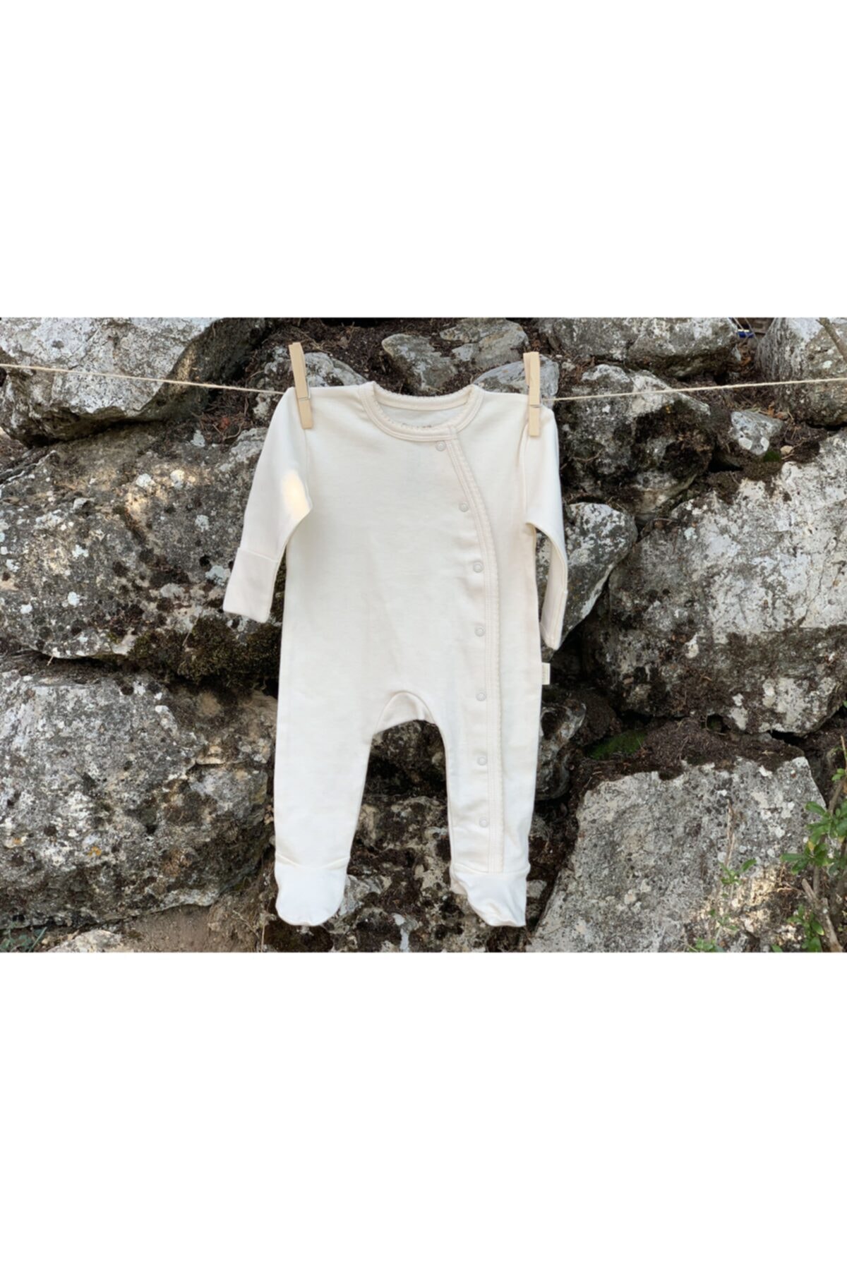 Naturaborn Bebek Tulumu Ekru Organik Yenidoğan Kroşetalı Çıtçıtlı