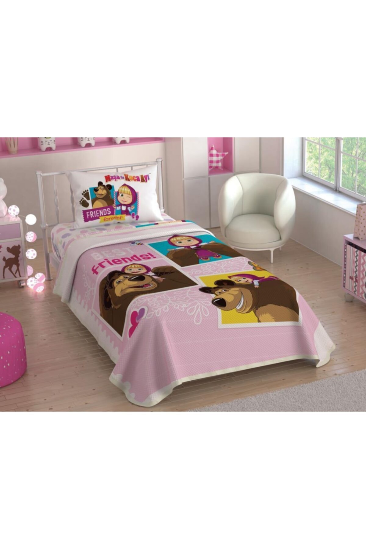 Taç Lisanslı Pike Takımı Masha Best Friends Tek Kişilik