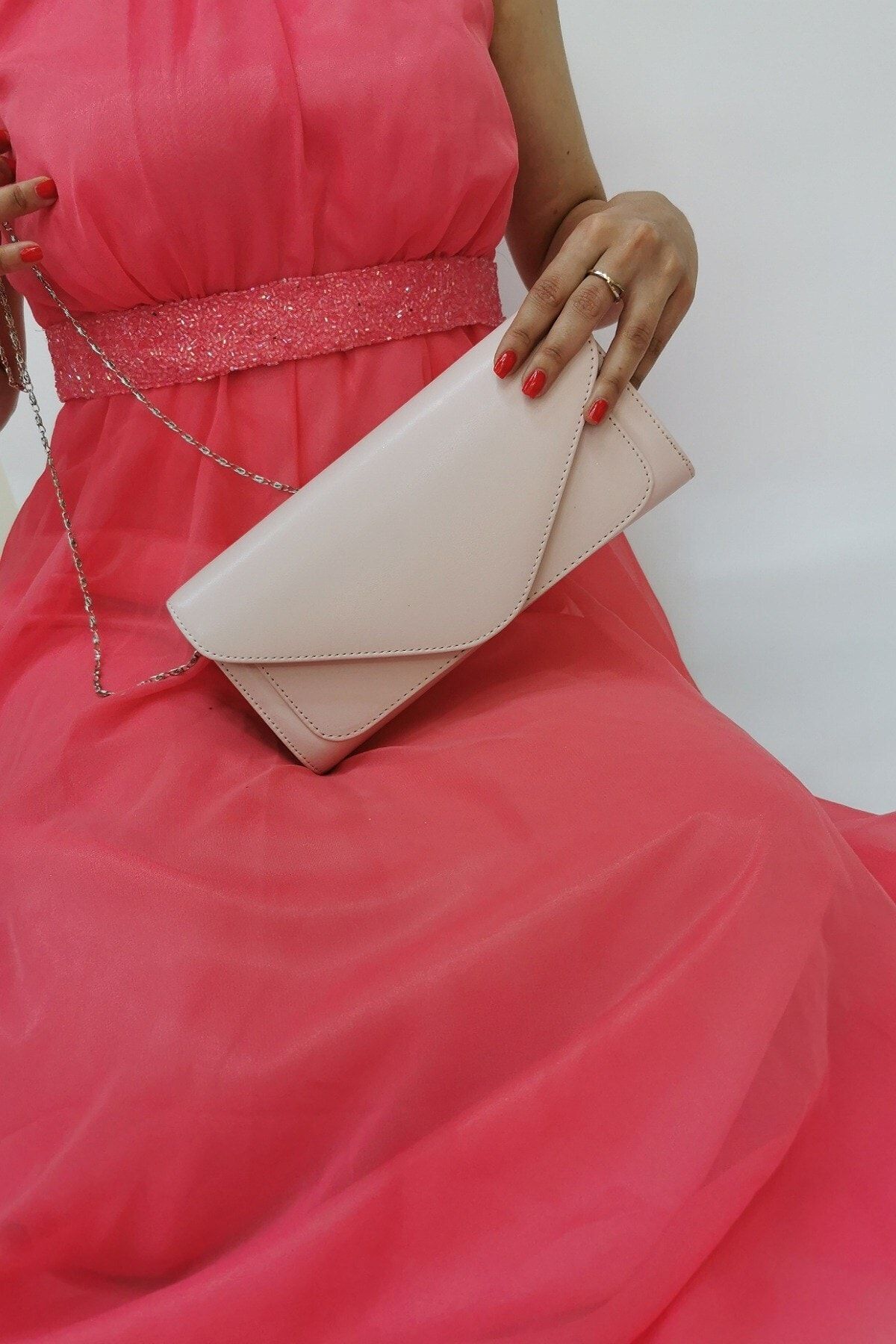 NAZART DERİ PUDRA KADIN ABİYE CLUTCH BAYAN ÇANTASI