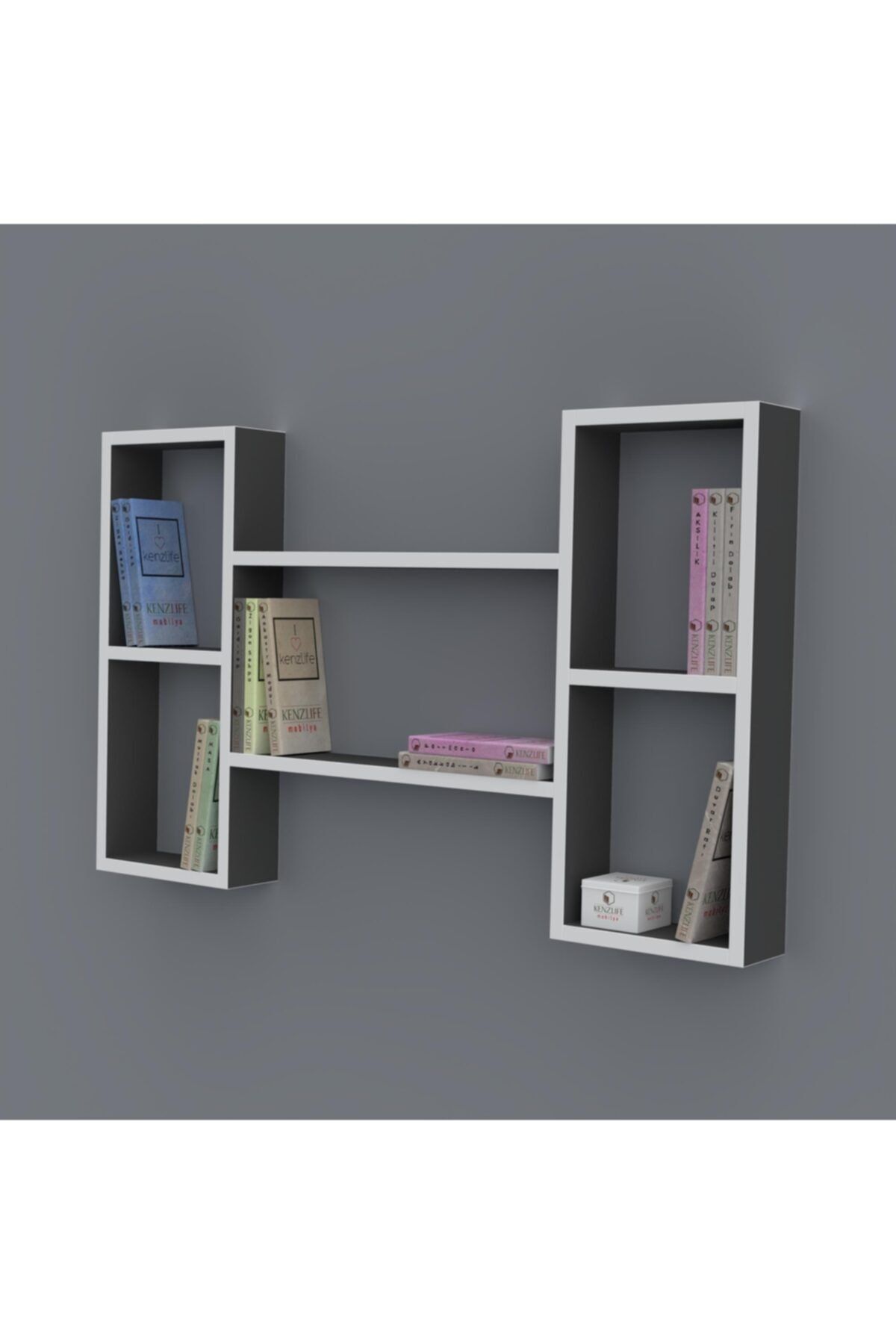 Kenzlife kitaplık gülsu 060*100*20 gri duvar rafı