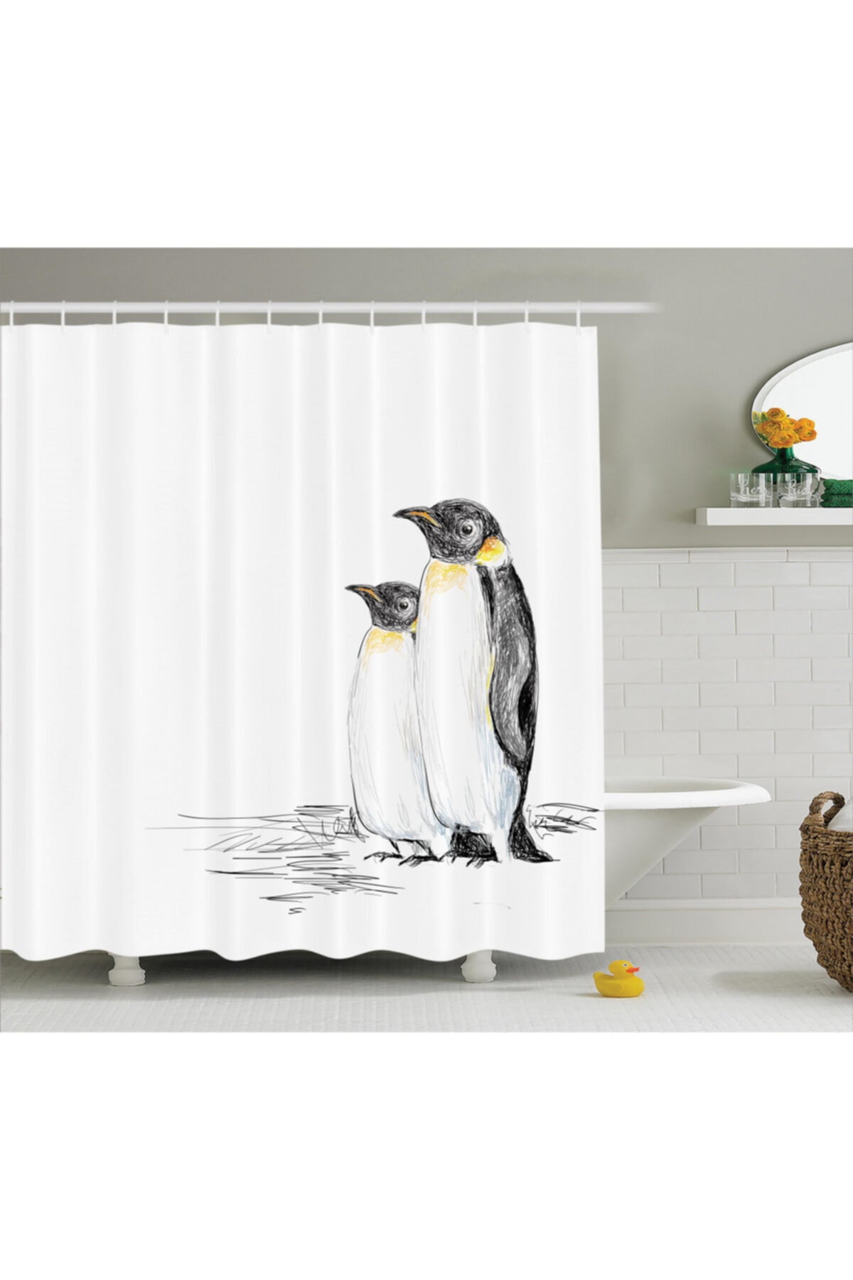 Orange Venue Doğa Duş Perdesi Penguen Desenli