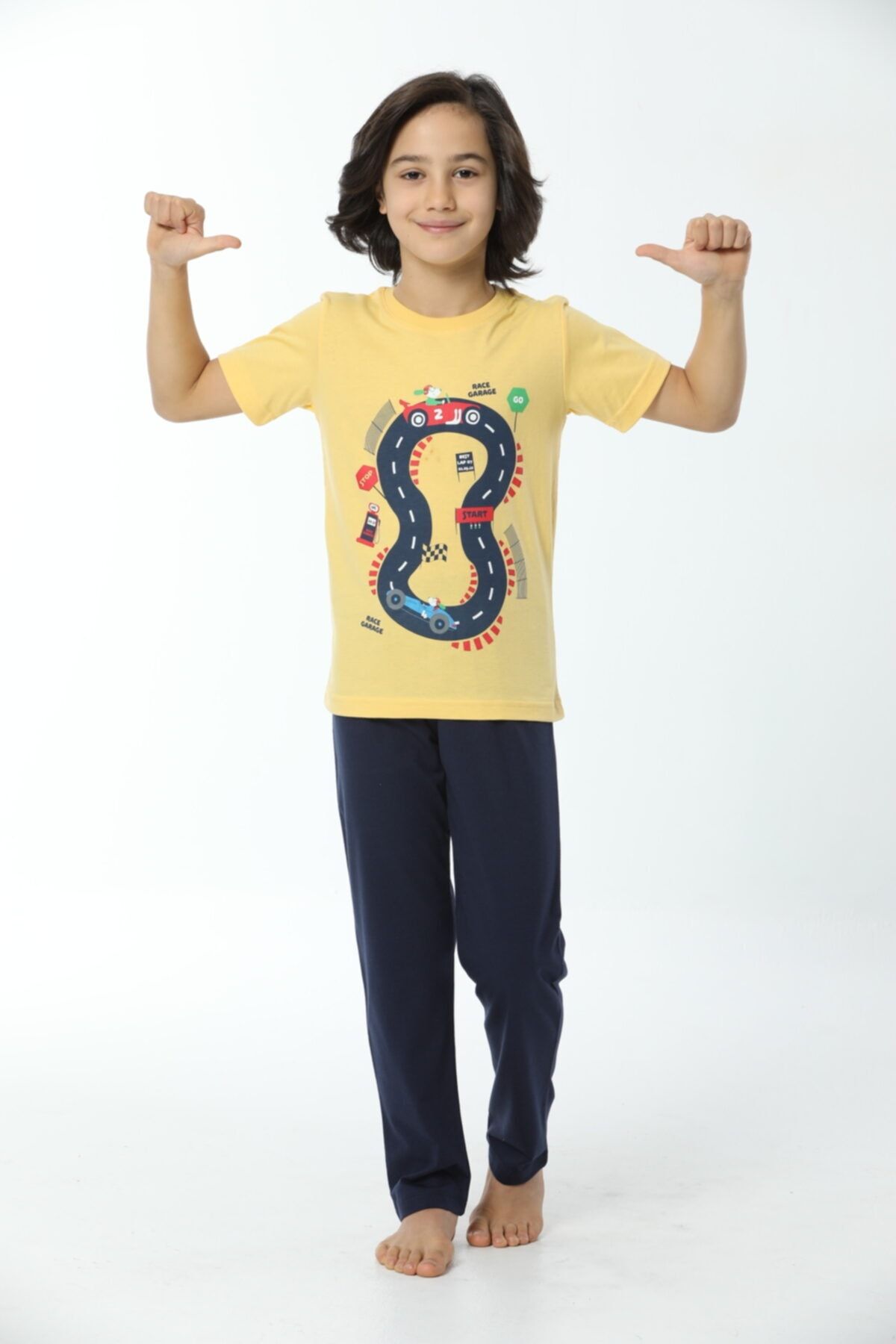 Erkek Çocuk Pamuklu Sarı Baskılı Kısa Kollu Pijama Takımı