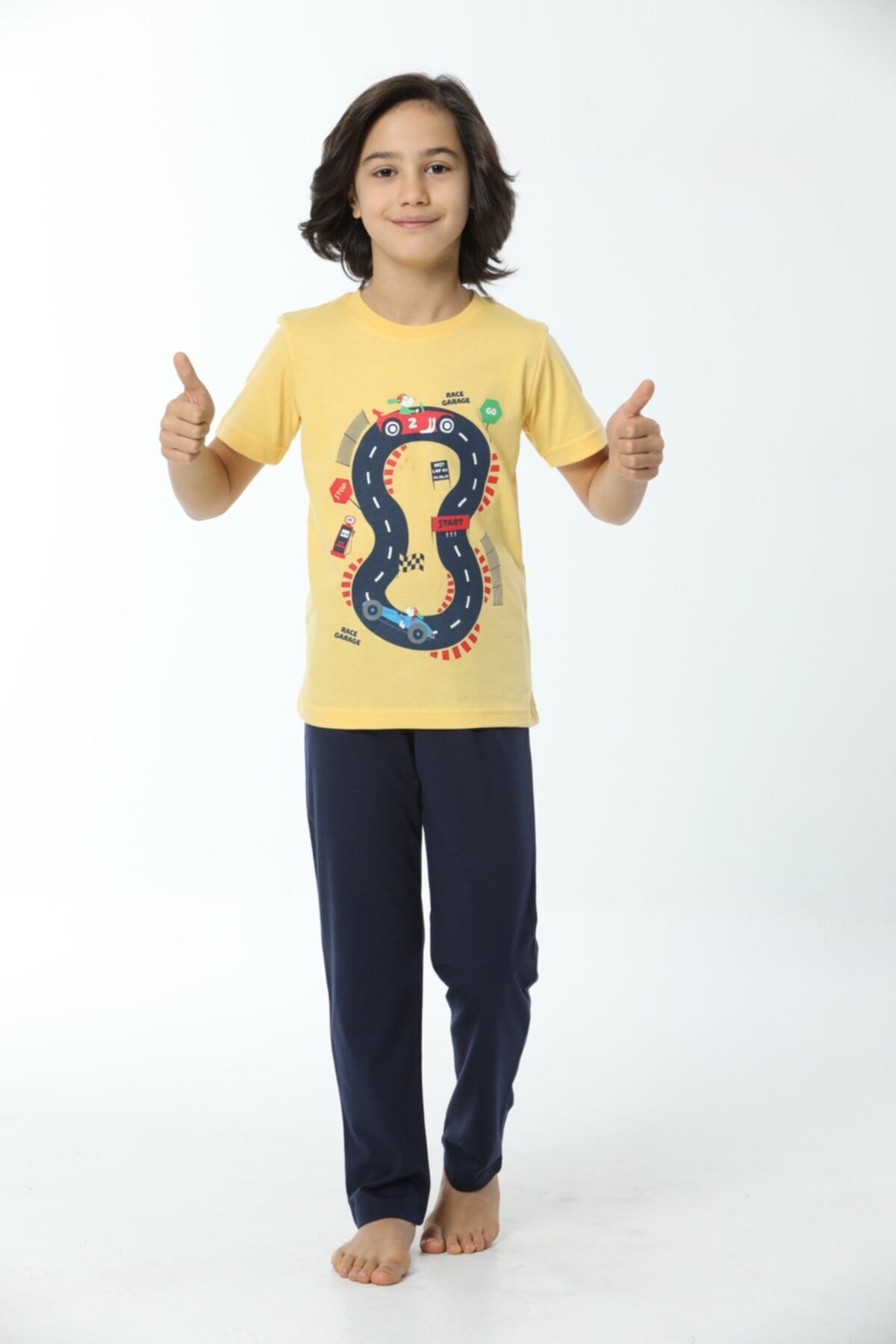 Erkek Çocuk Pamuklu Sarı Baskılı Kısa Kollu Pijama Takımı