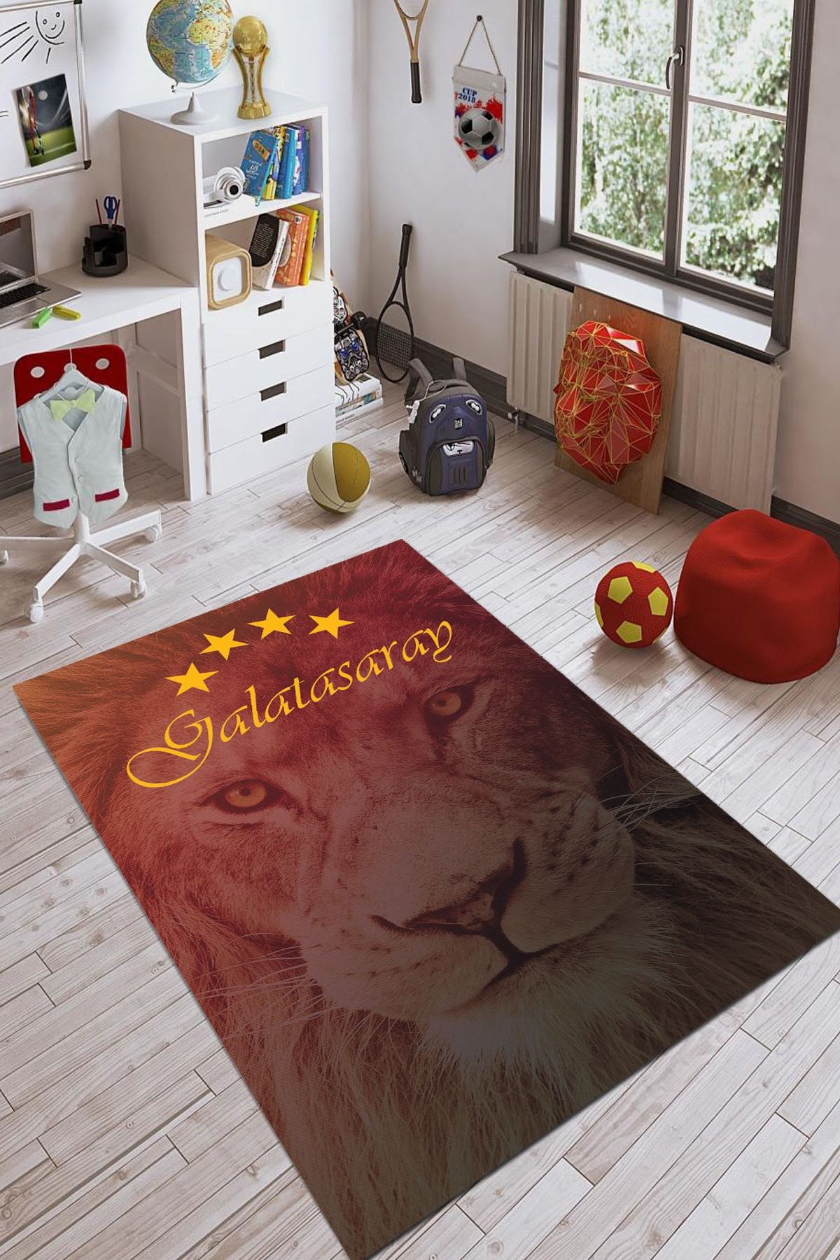 RugViva Kaymaz Tabanlı Makinede Yıkanabilir Çocuk Halısı Kd105 Taraftar Galatasaray