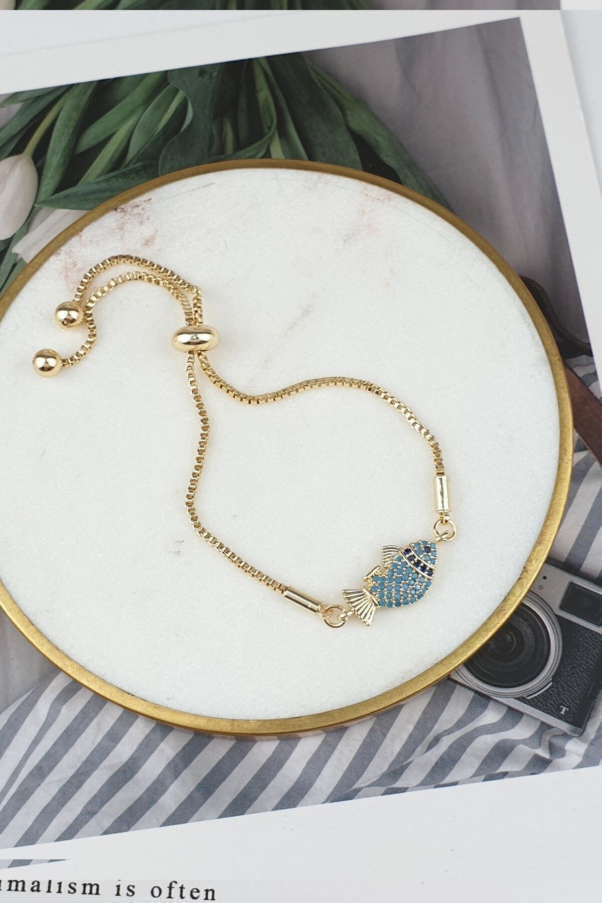 Çlk Accessories Asansörlü Mavi Taşlı Balık Bileklik B275