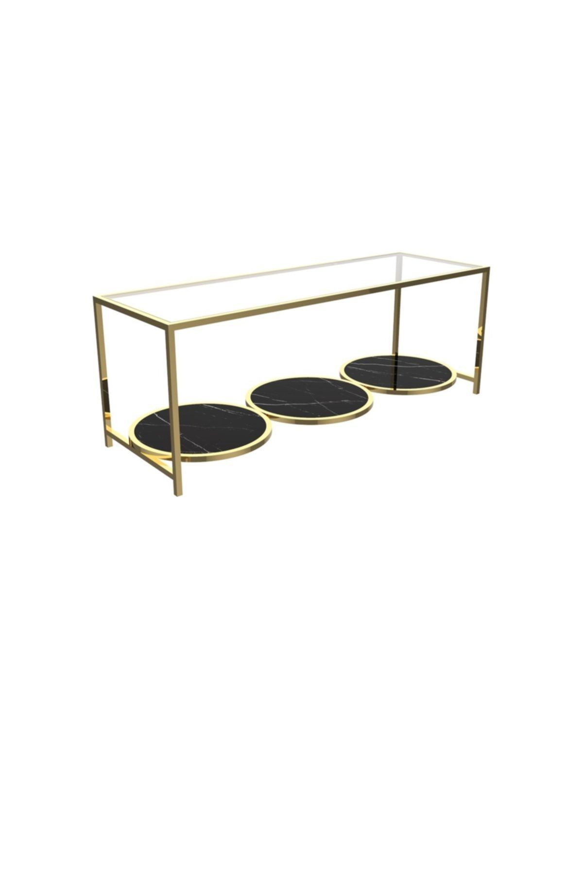 MAKSA Fausta Temperli Cam Alexandrette Black Parlak Paslanmaz Titanyum Gold Tv Ünitesi