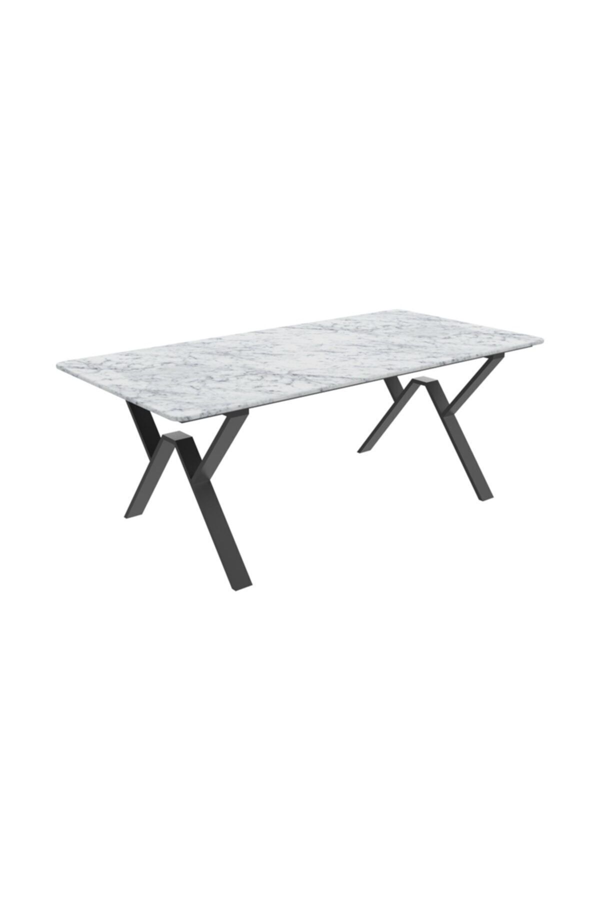 MAKSA Lucinda Carrara White Metal Üzeri Mat Siyah Statik Boyalı Masa