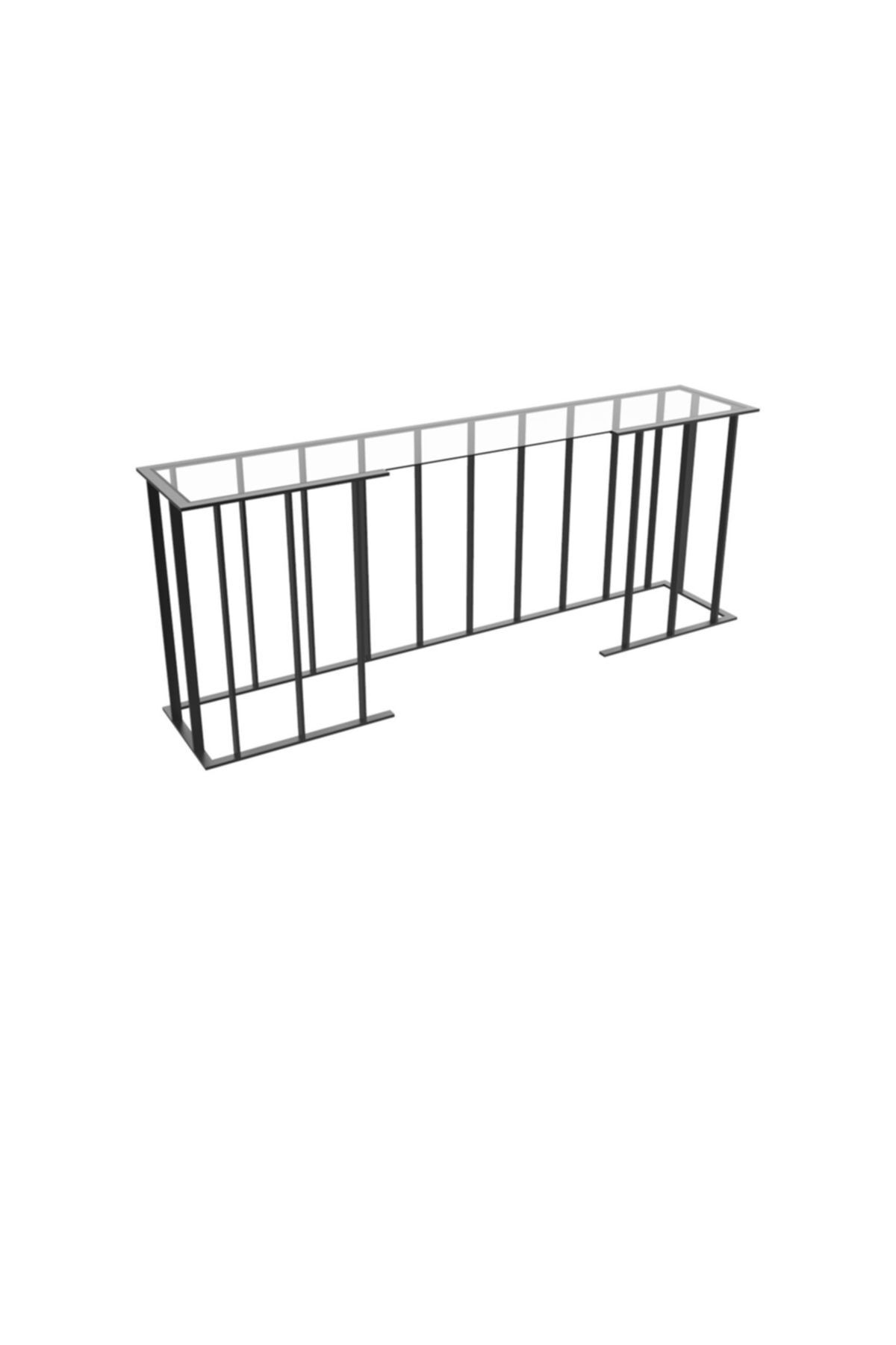 MAKSA Livianna 200cm Temperli Cam Metal Üzeri Mat Siyah Statik Boyalı Konsol
