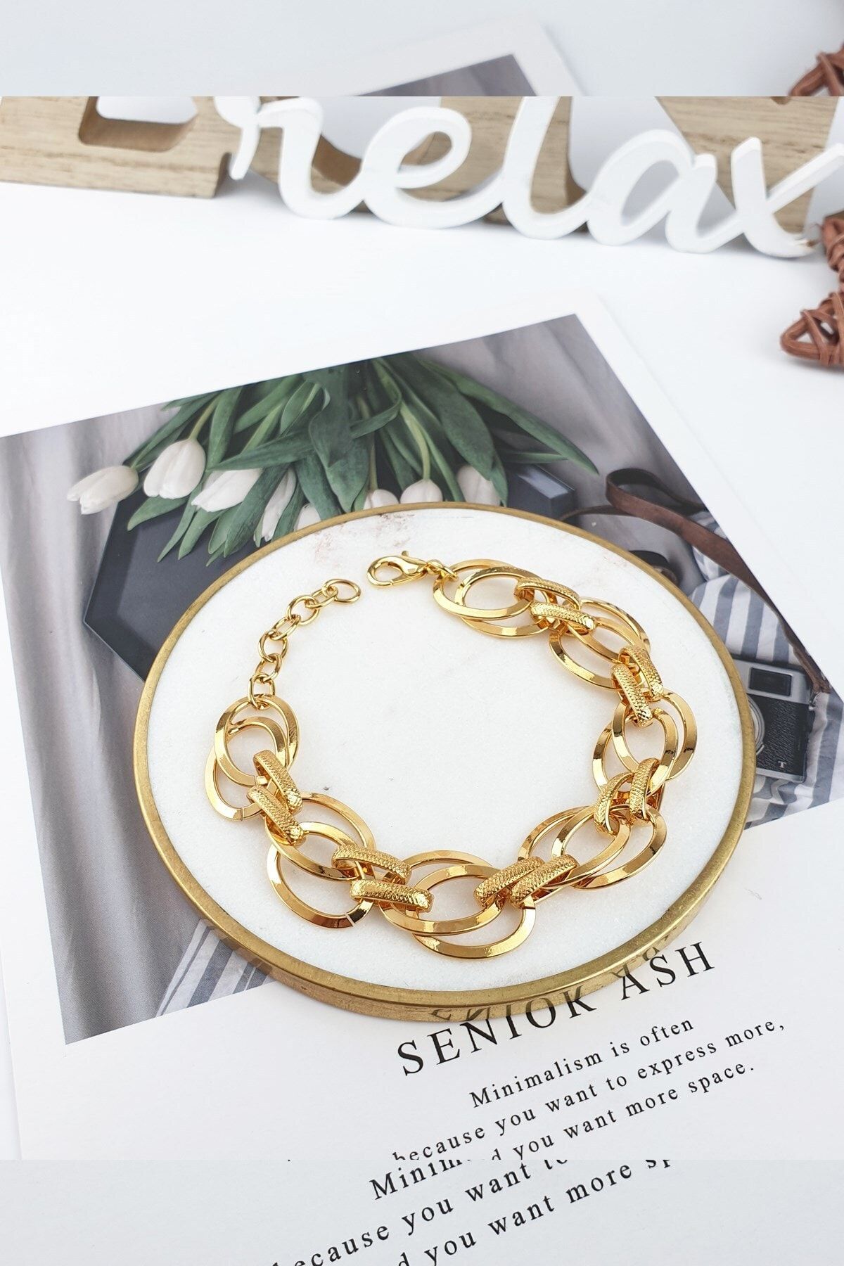 Çlk Accessories Altın Kaplama Oval Geçme Zincir Bileklik B600