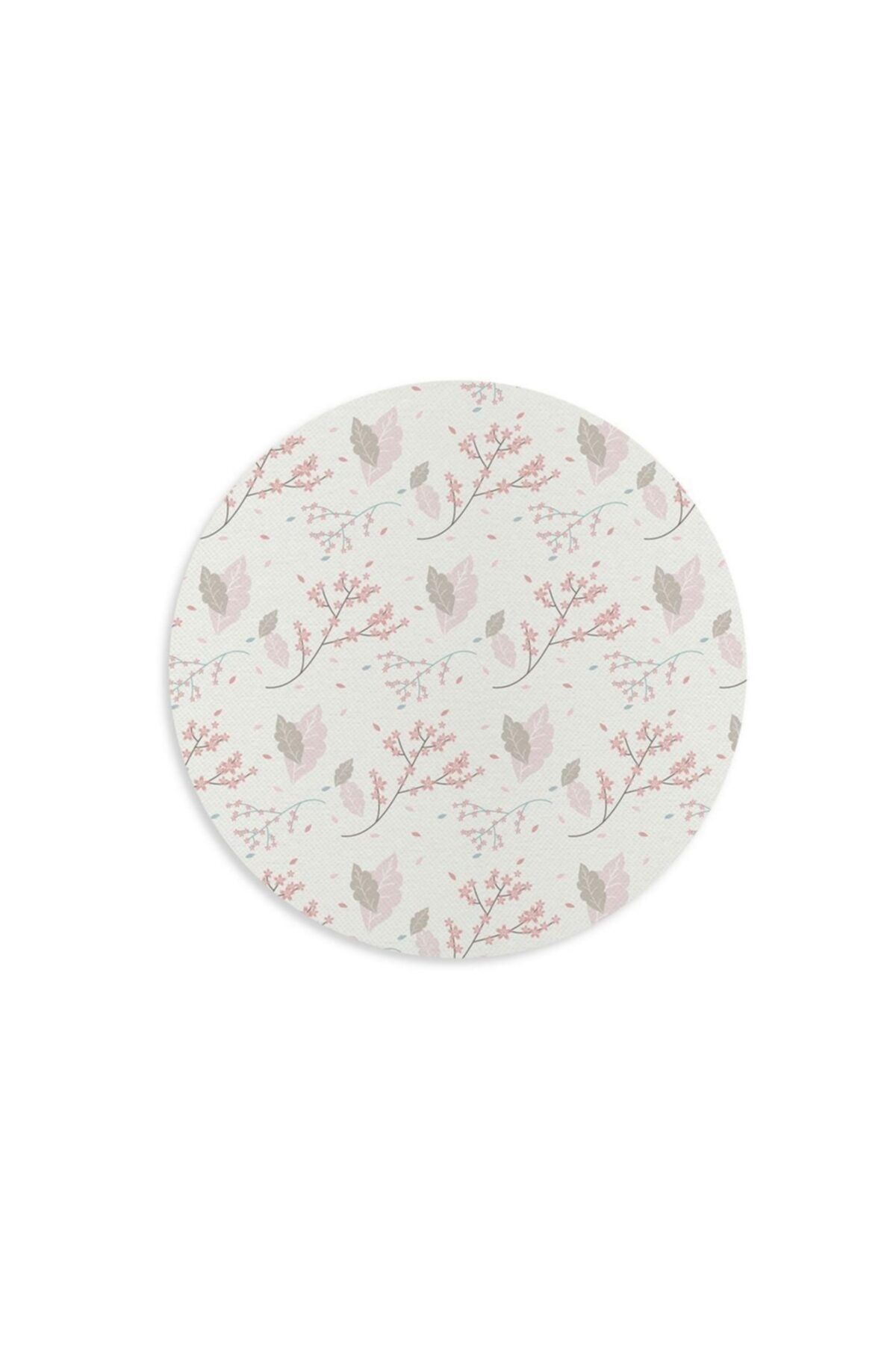 WuW Beyaz Çiçek Desenli Yuvarlak Mouse Pad