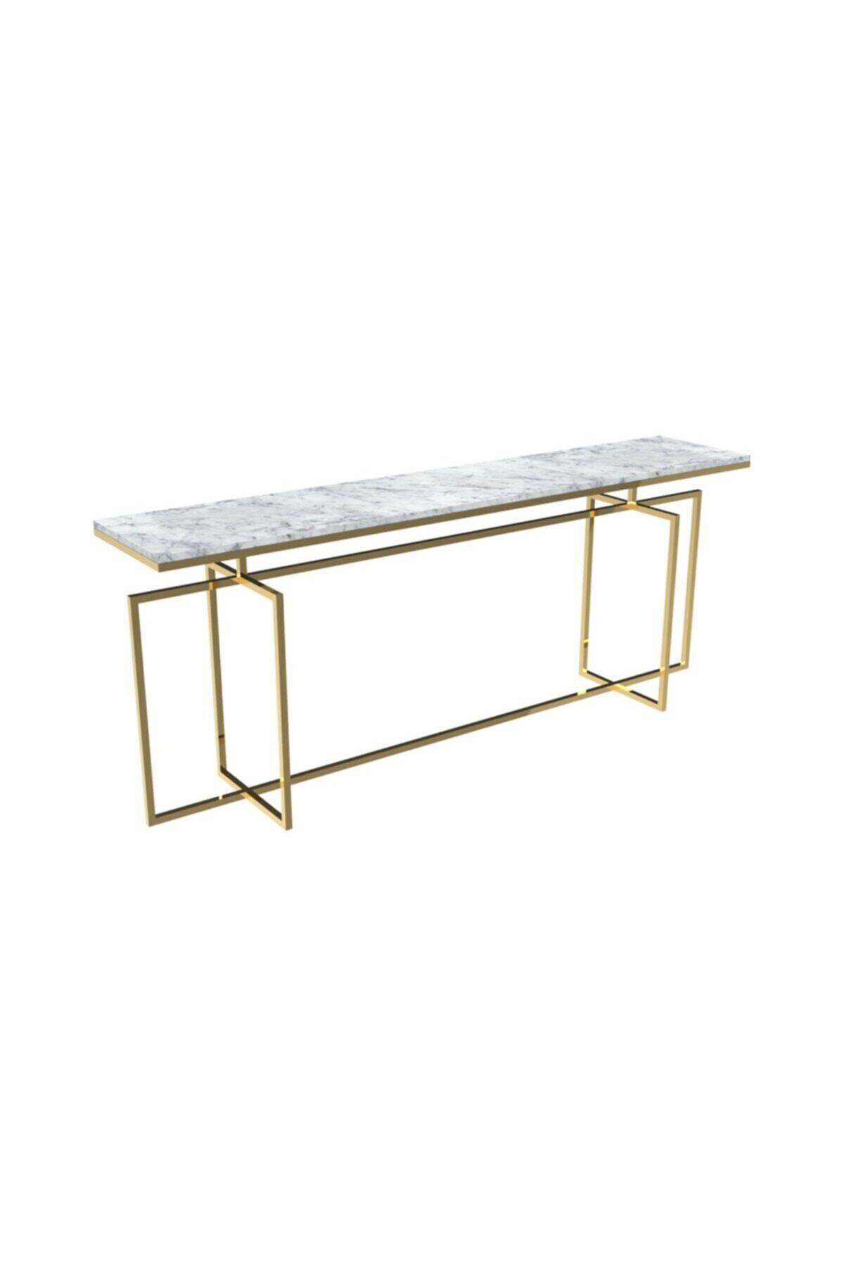 MAKSA Anji 200cm Carrara White Mermer Parlak Paslanmaz Titanyum Gold Konsol